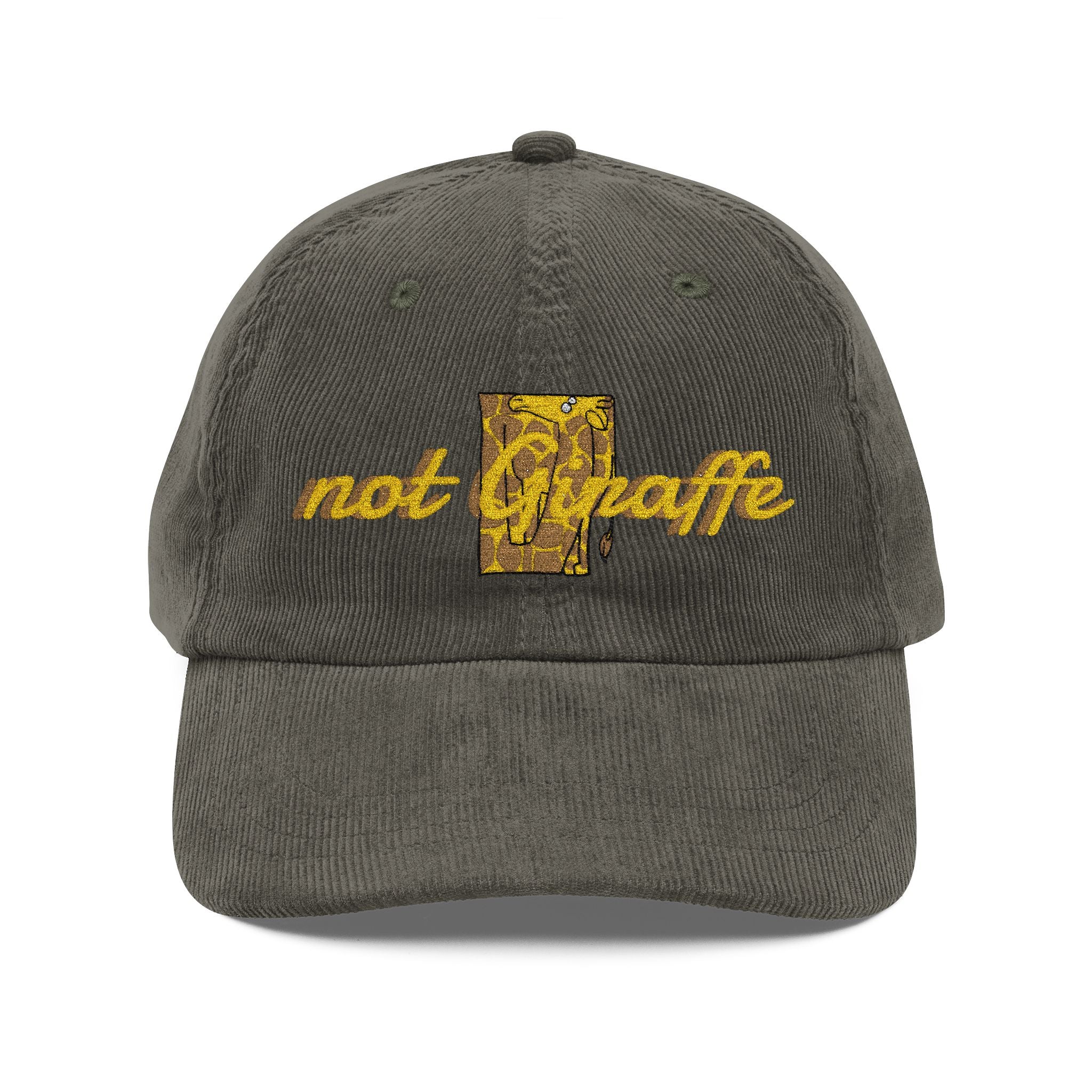 Corduroy Baseball Cap — Embroidered 'Not Giraffe' Vintage Rust Hat