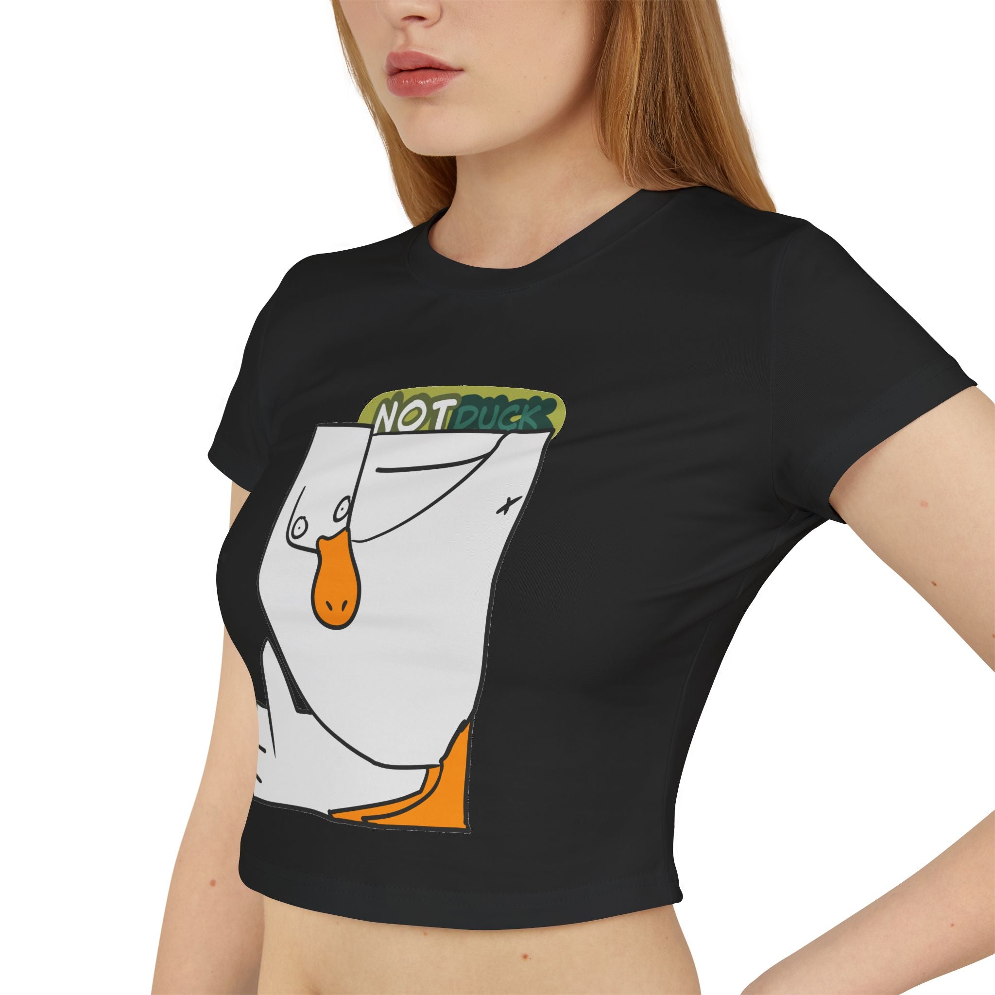 Women's Baby Tee — 'NOT DUCK' Cute Cartoon Goose Graphic Crop Tee