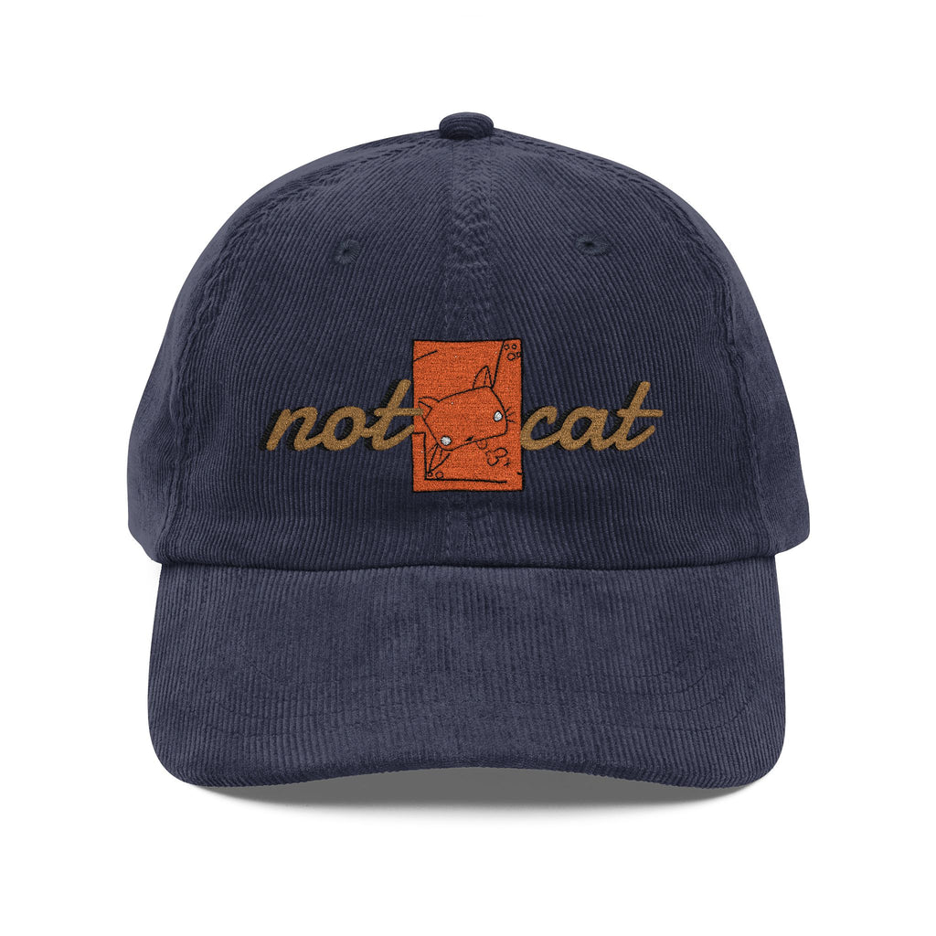 Vintage Corduroy Embroidered Cap — 'Not Cat' Retro Baseball Hat