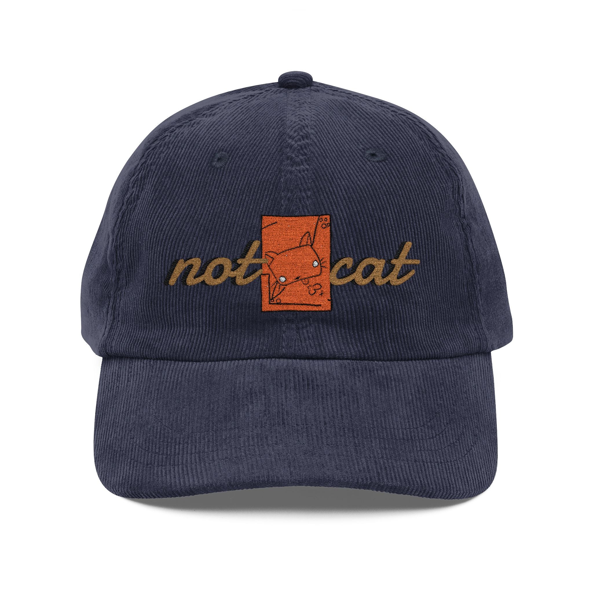 Vintage Corduroy Embroidered Cap — 'Not Cat' Retro Baseball Hat