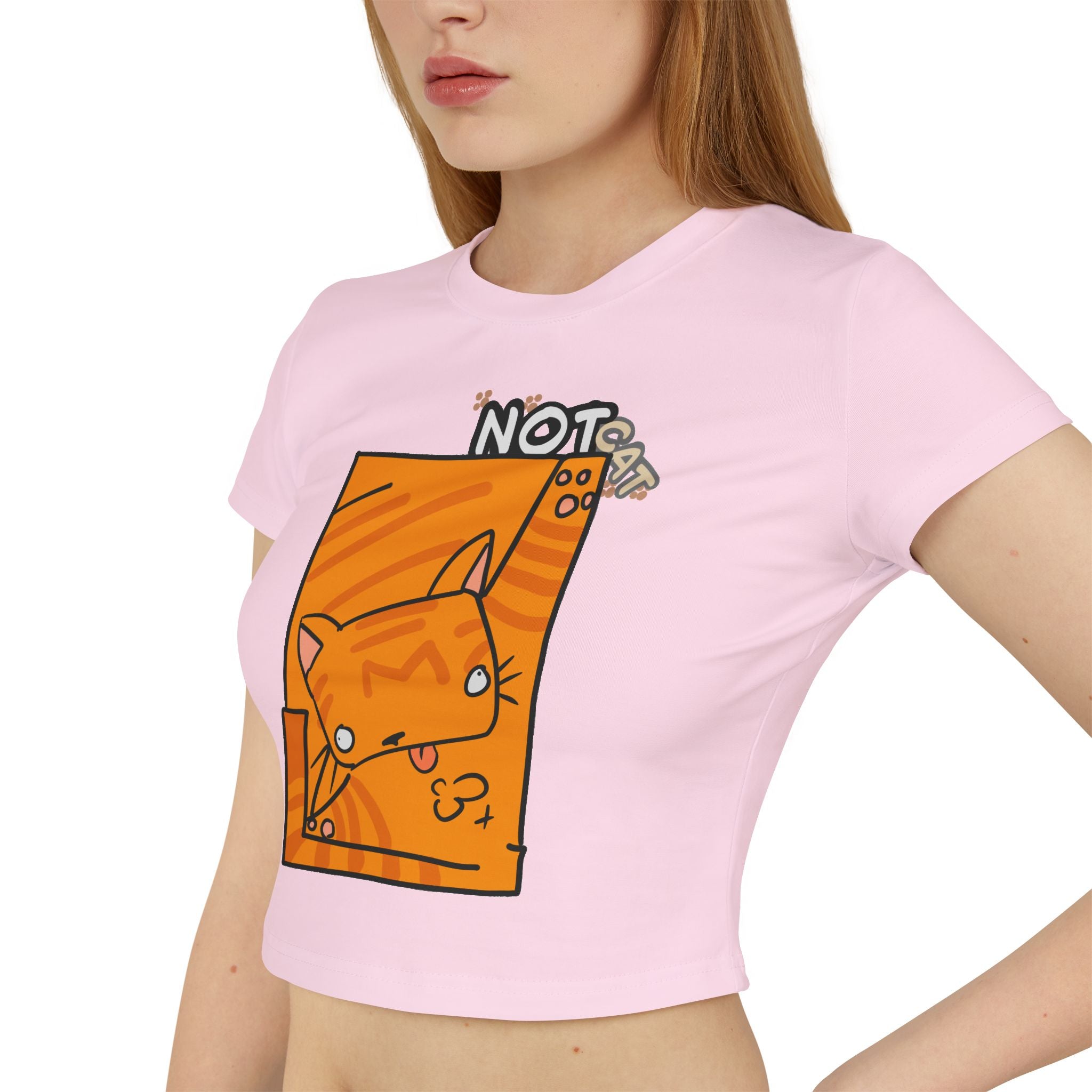 Cute Orange Cat Women's Baby Tee — Playful "Not Cat" Graphic Crop Top