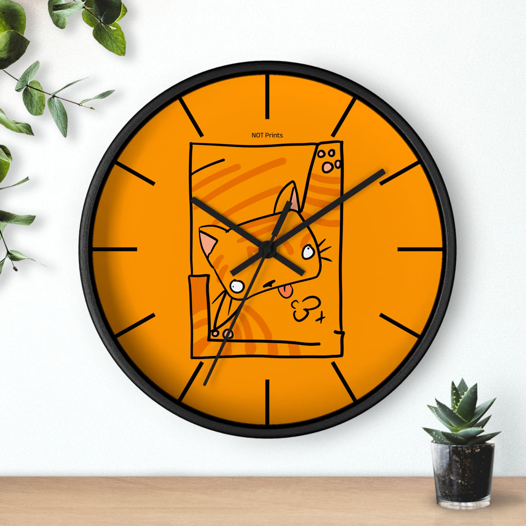 Orange Cat Illustration Wall Clock — Playful Feline Art Clock