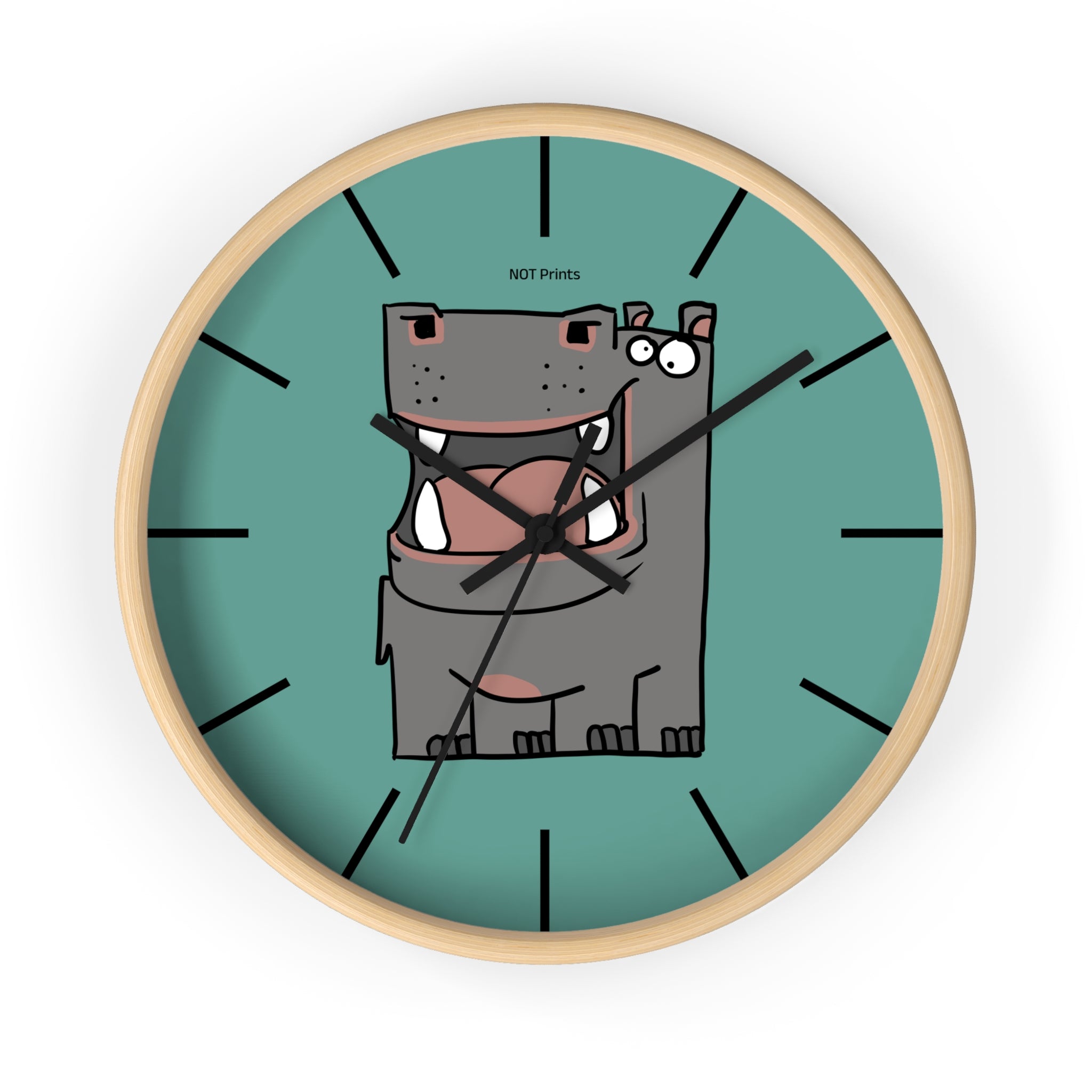 Hippo Cartoon Wall Clock — Cute Teal Nursery Clock