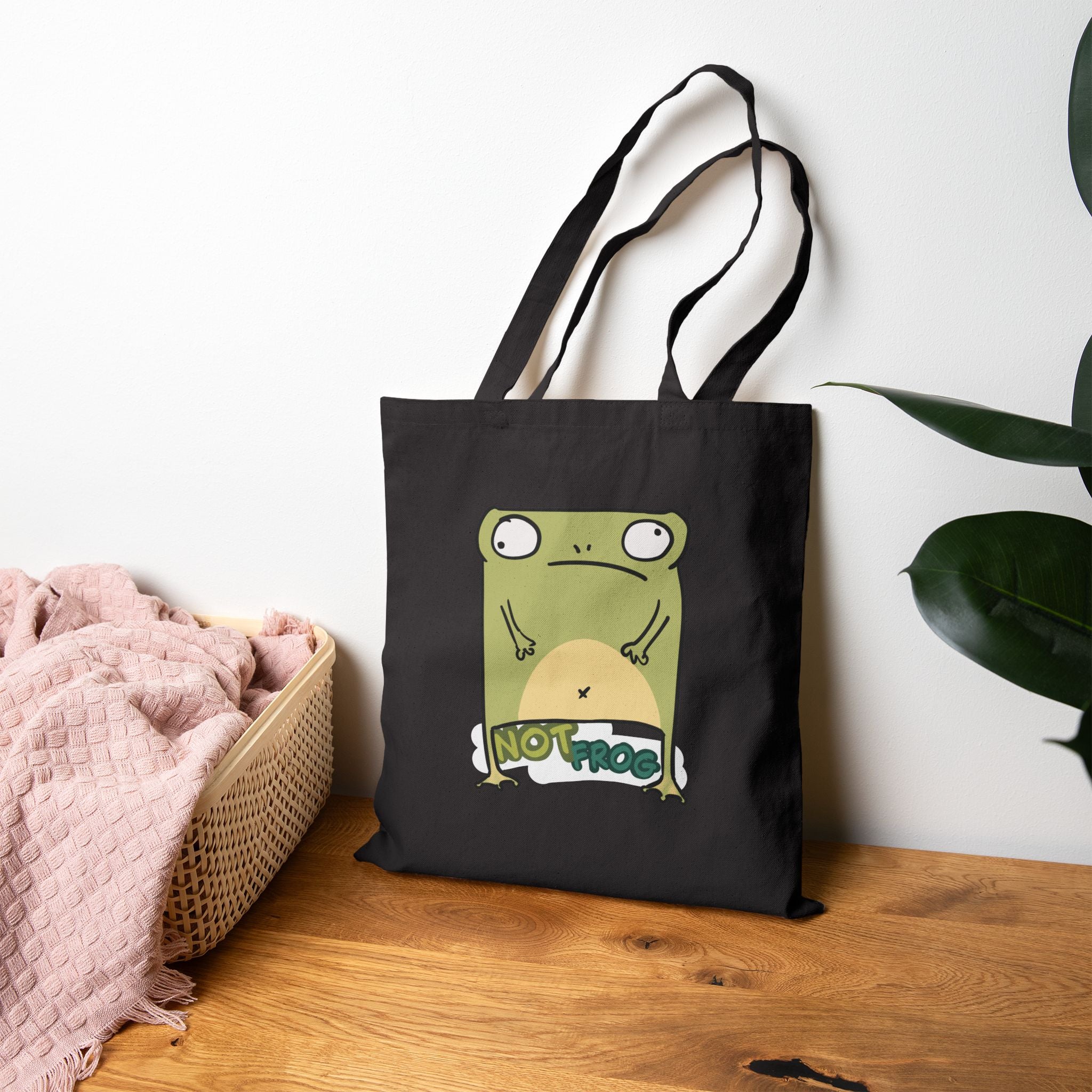 Sac fourre-tout en toile – Illustration de grenouille mignonne « Not Frog » Sac de courses écoresponsable