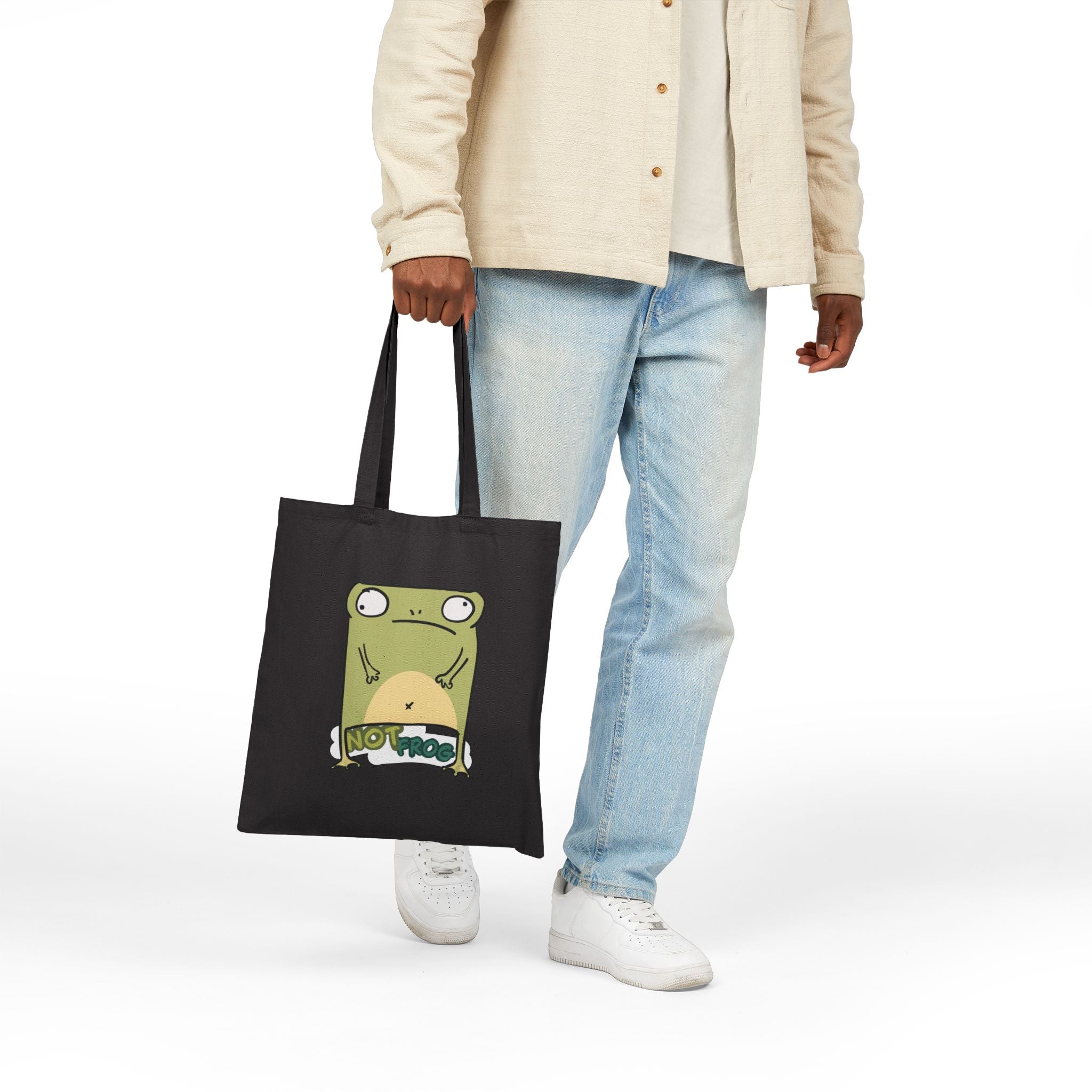 Canvas Tote Bag - Cute Frog 'Not Frog' Illustration Eco Shopper