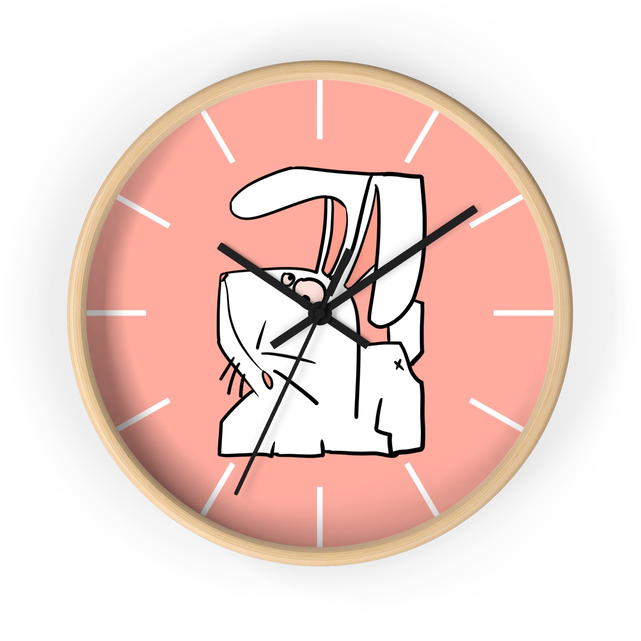 Cute Pink Bunny Wall Clock — Playful Ceramic Rabbit Design