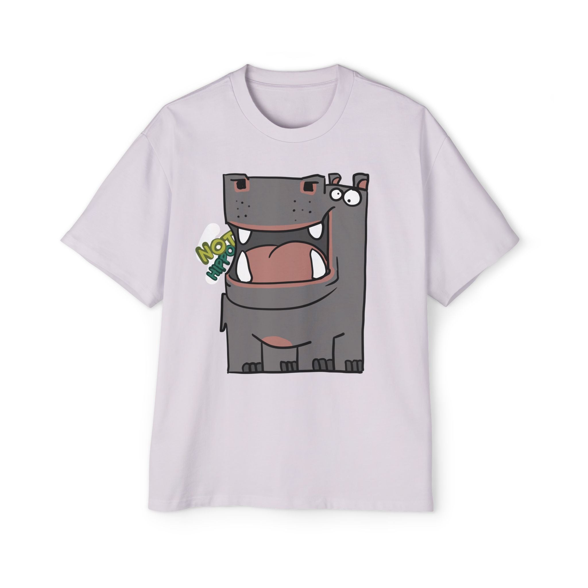 Hippo Cartoon Tee — Cute 'NOT HIPPO' Graphic Oversized T-Shirt