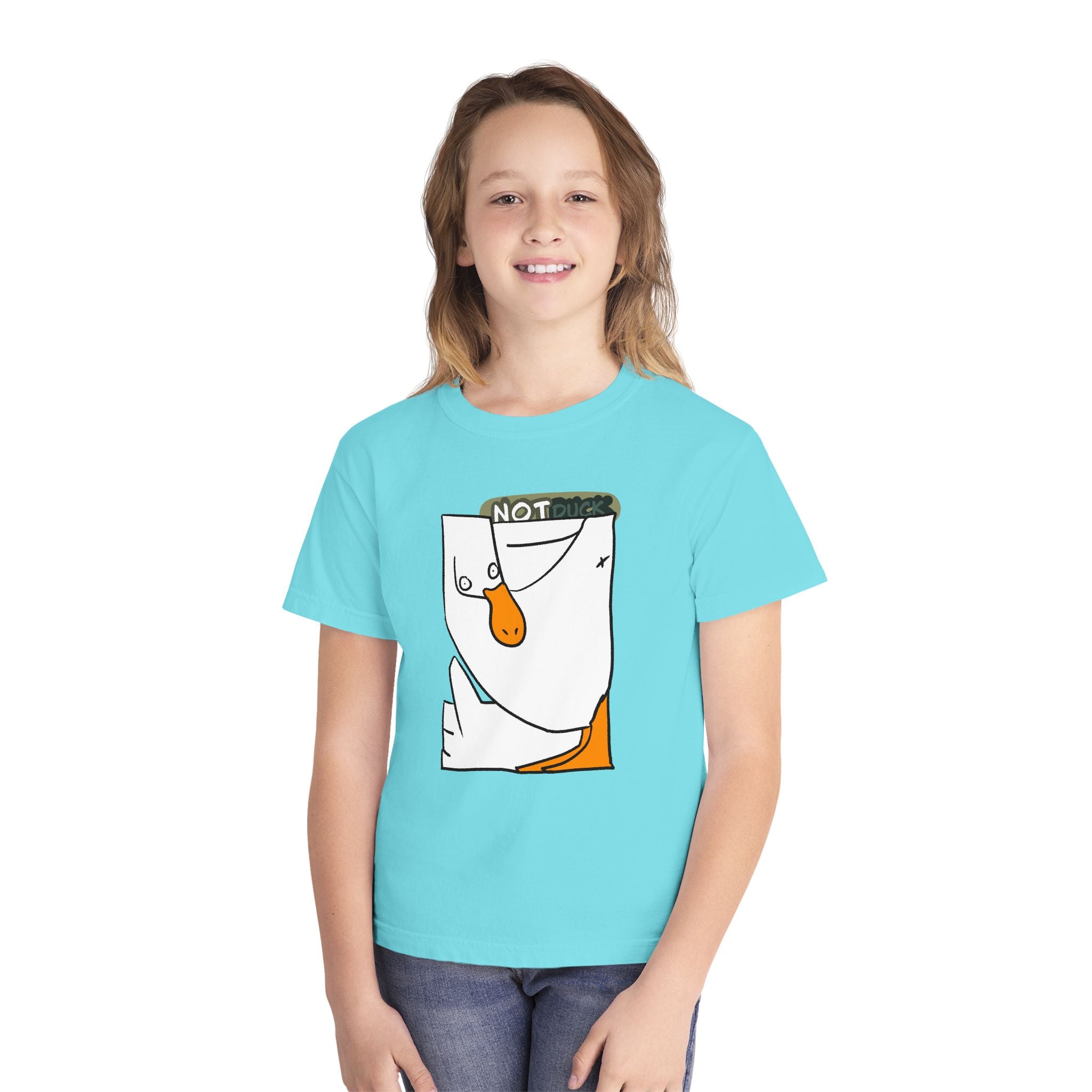 Duck Youth Tee — 'NOT DUCK' Whimsical Cartoon Goose Graphic Kids T‑Shirt
