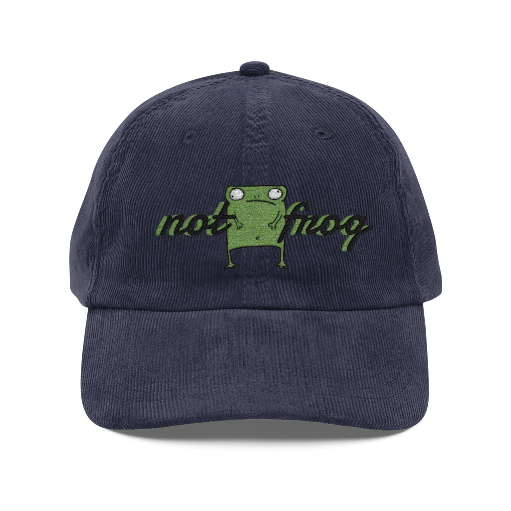 Vintage Corduroy Cap - Embroidered 'Not Frog' Green Frog Graphic