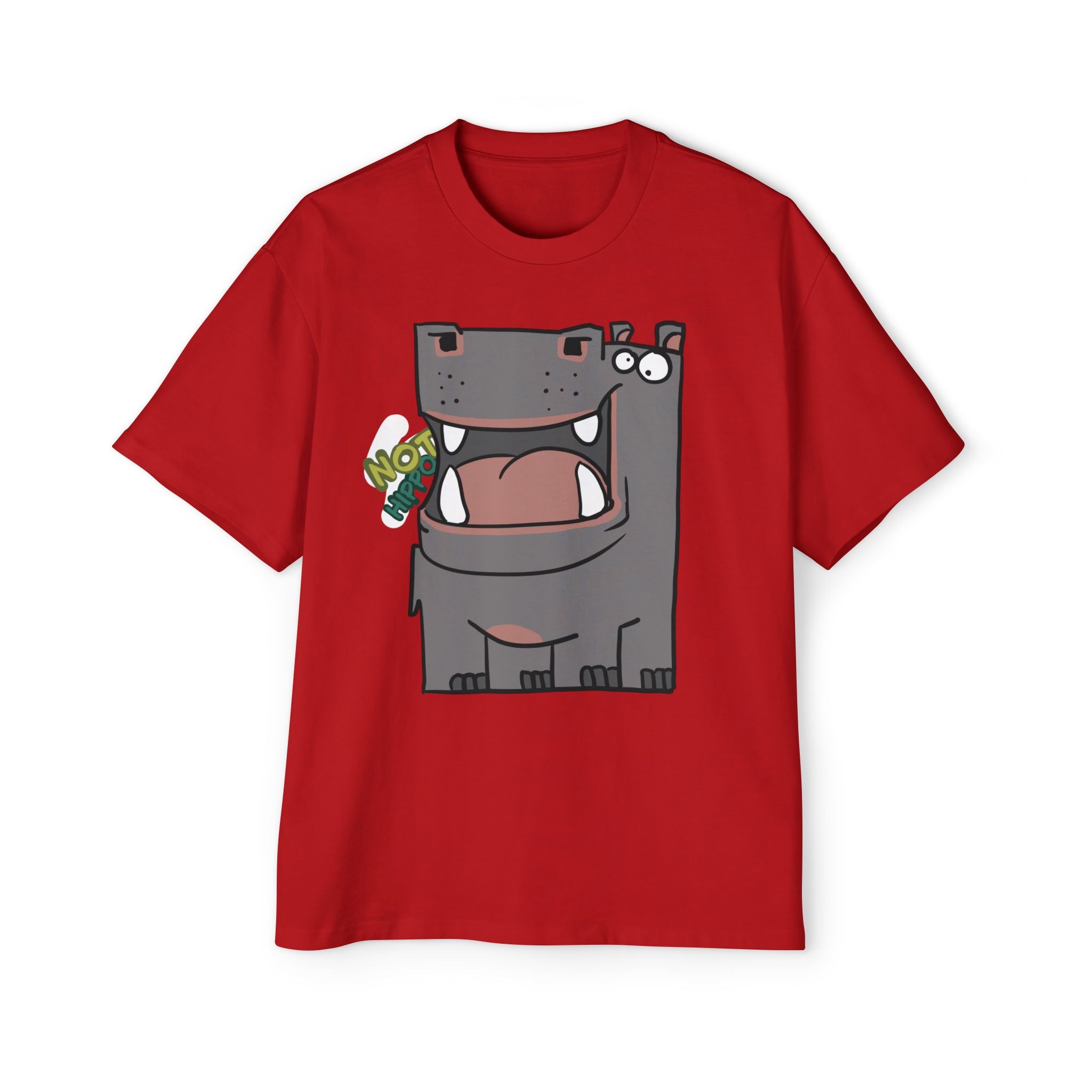 Hippo Cartoon Tee — Cute 'NOT HIPPO' Graphic Oversized T-Shirt