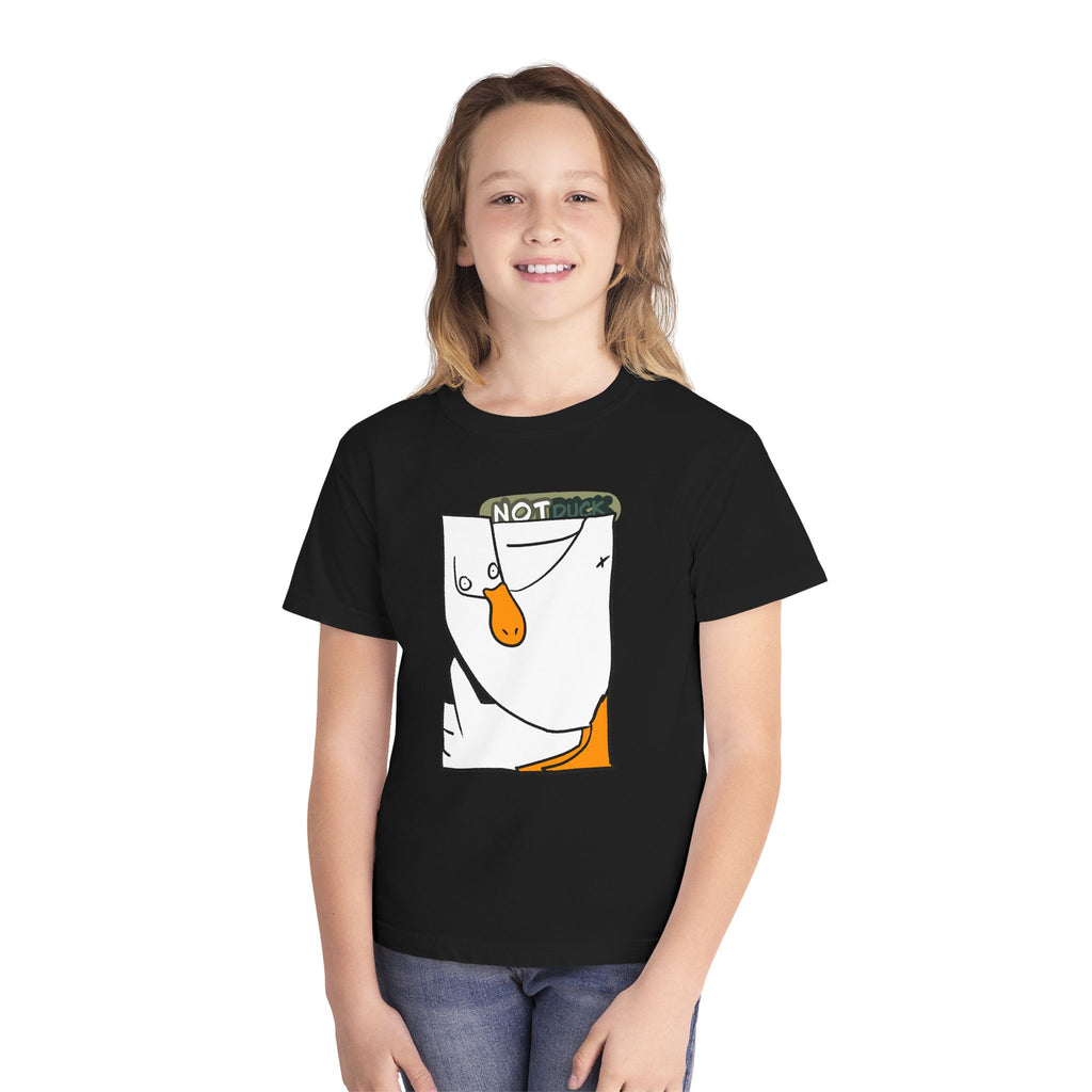 Duck Youth Tee — 'NOT DUCK' Whimsical Cartoon Goose Graphic Kids T‑Shirt