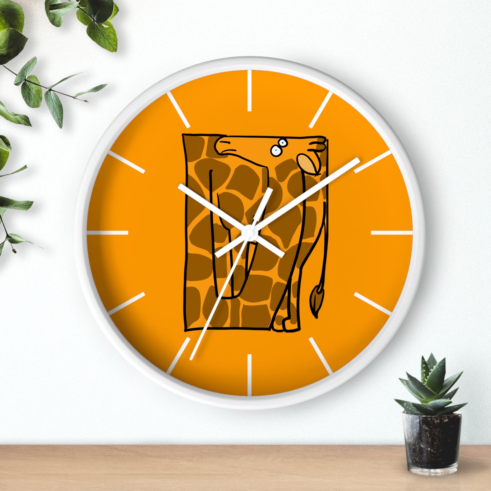 Giraffe Art Wall Clock – Whimsical Orange Safari Decor