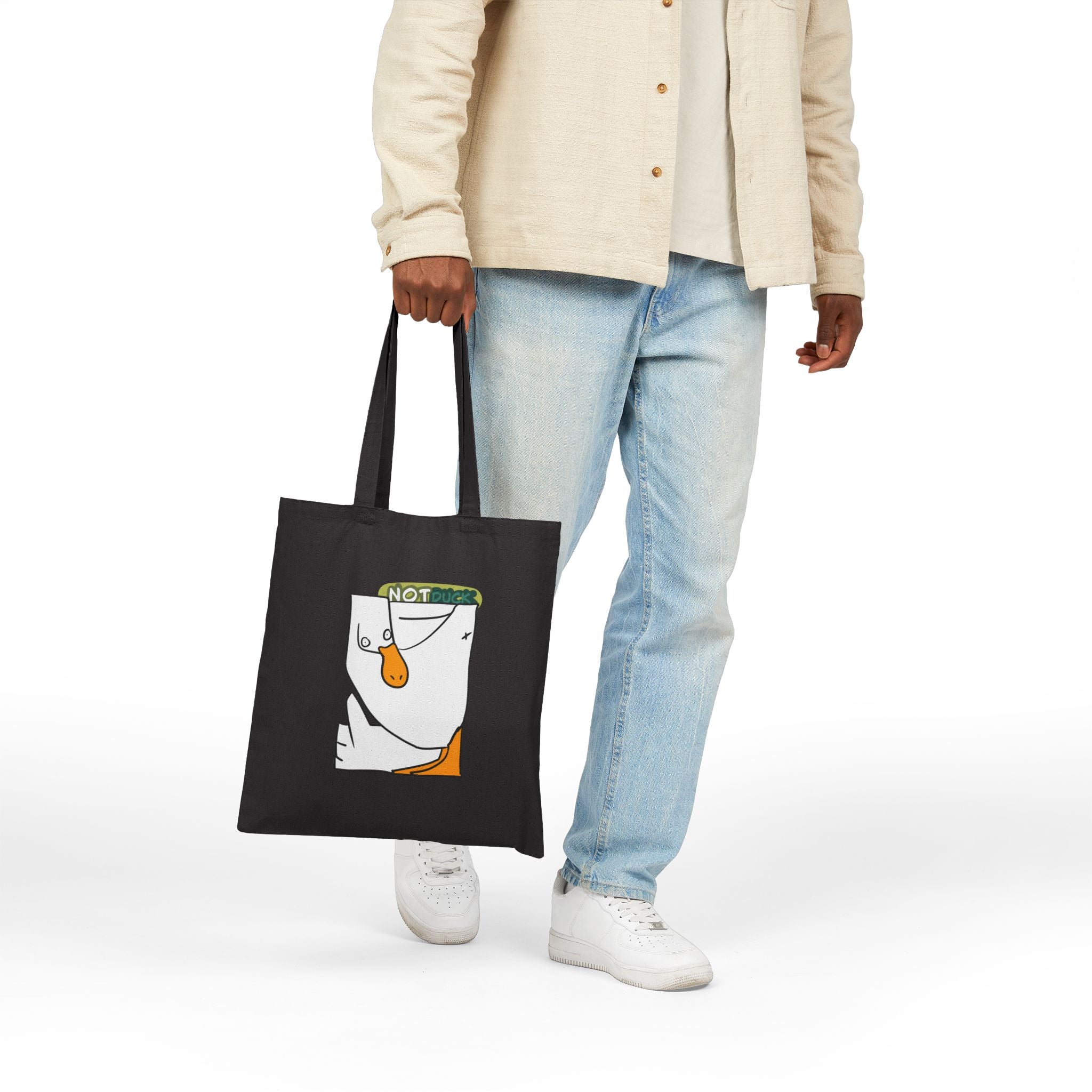 Canvas Tote Bag — Abstract Face Illustration "NOT Duck" Eco Shopper