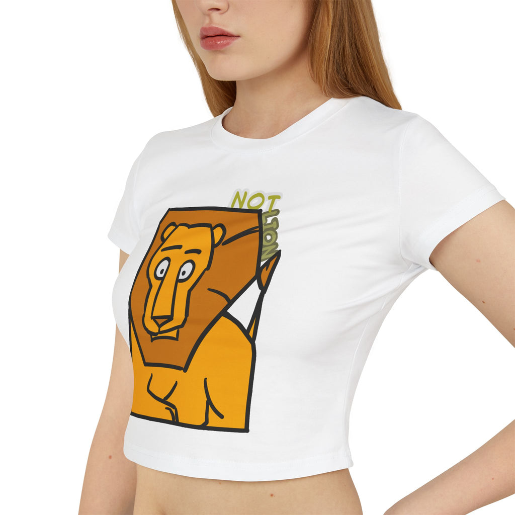 Lion Graphic Baby Tee — "Not Lion" Cute Retro Energy Top