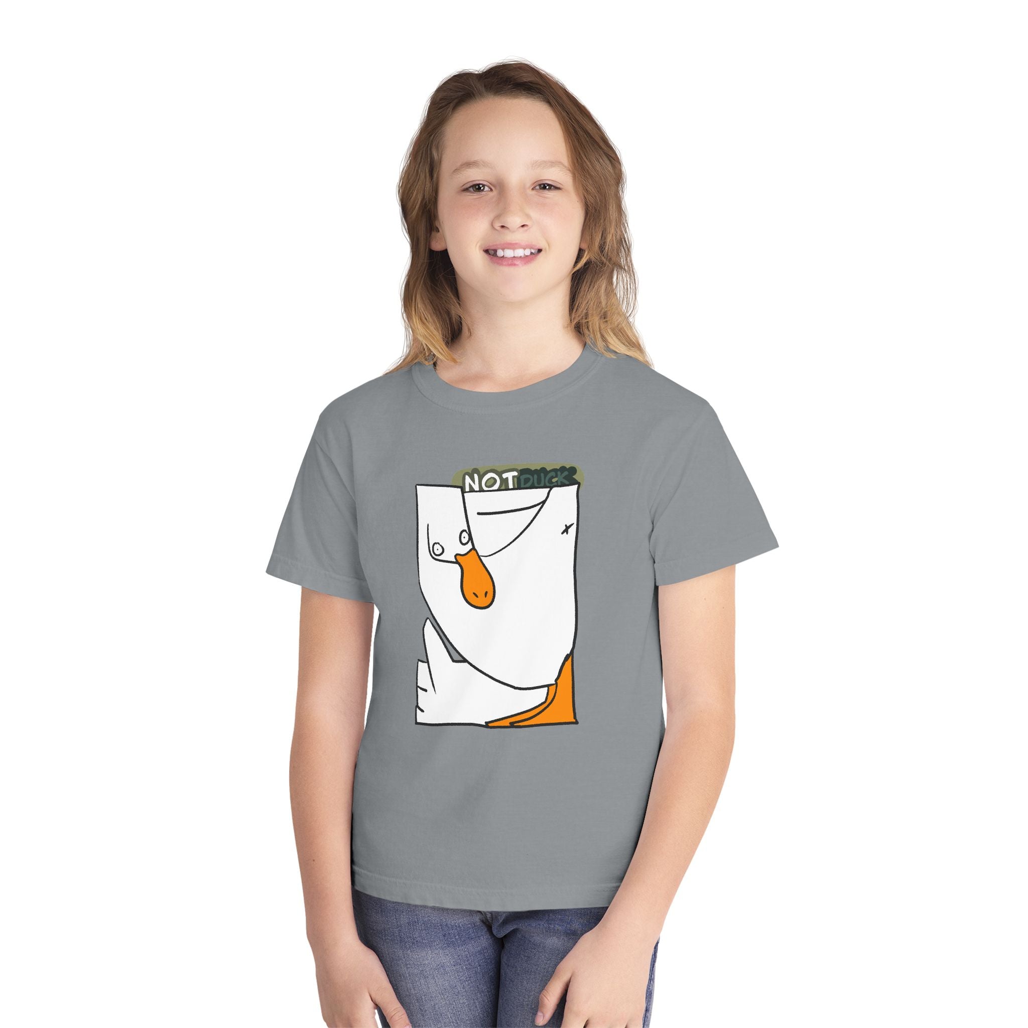 Duck Youth Tee — 'NOT DUCK' Whimsical Cartoon Goose Graphic Kids T‑Shirt