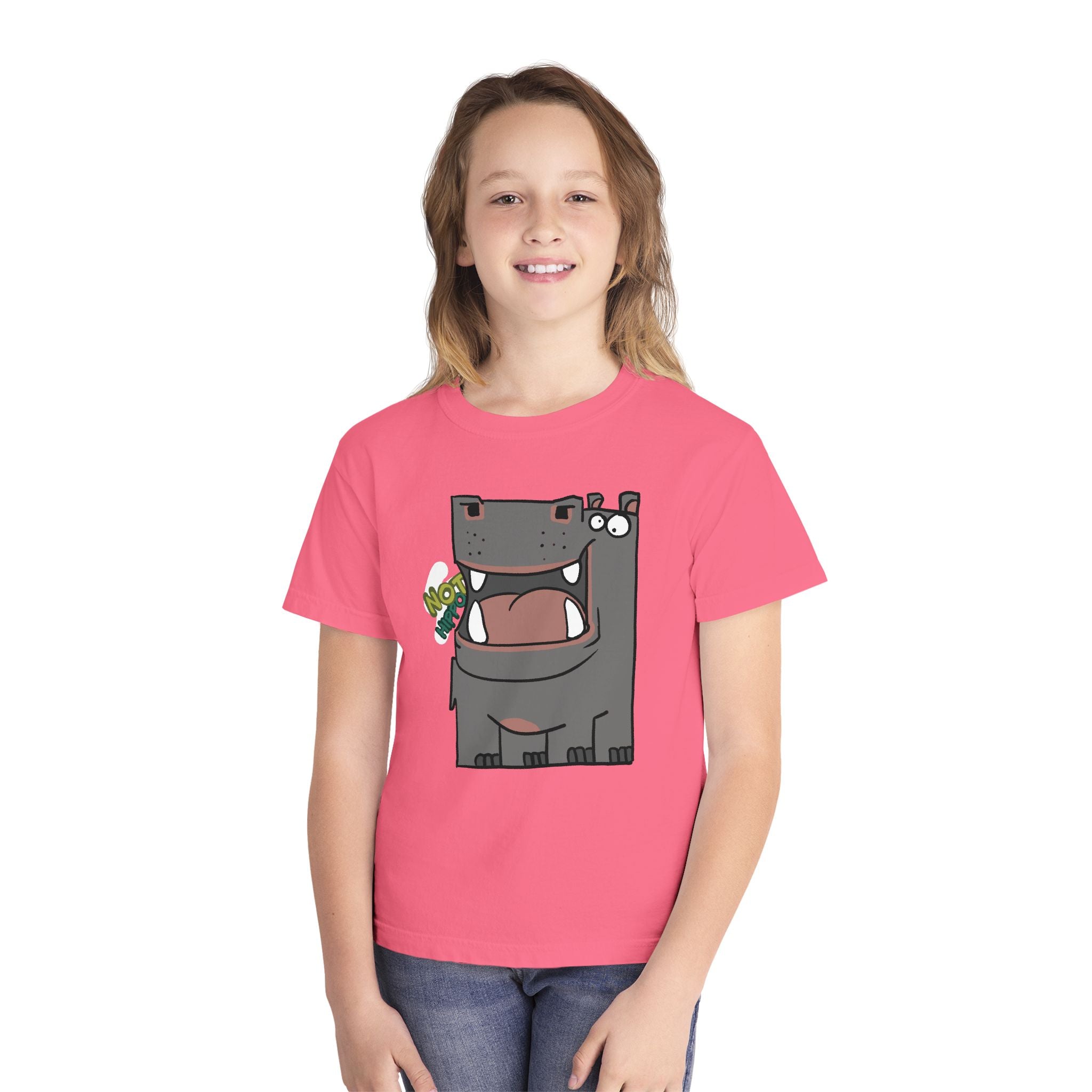 Youth Hippo Tee – Cute Cartoon "NOT Hippo" Graphic Kids Shirt