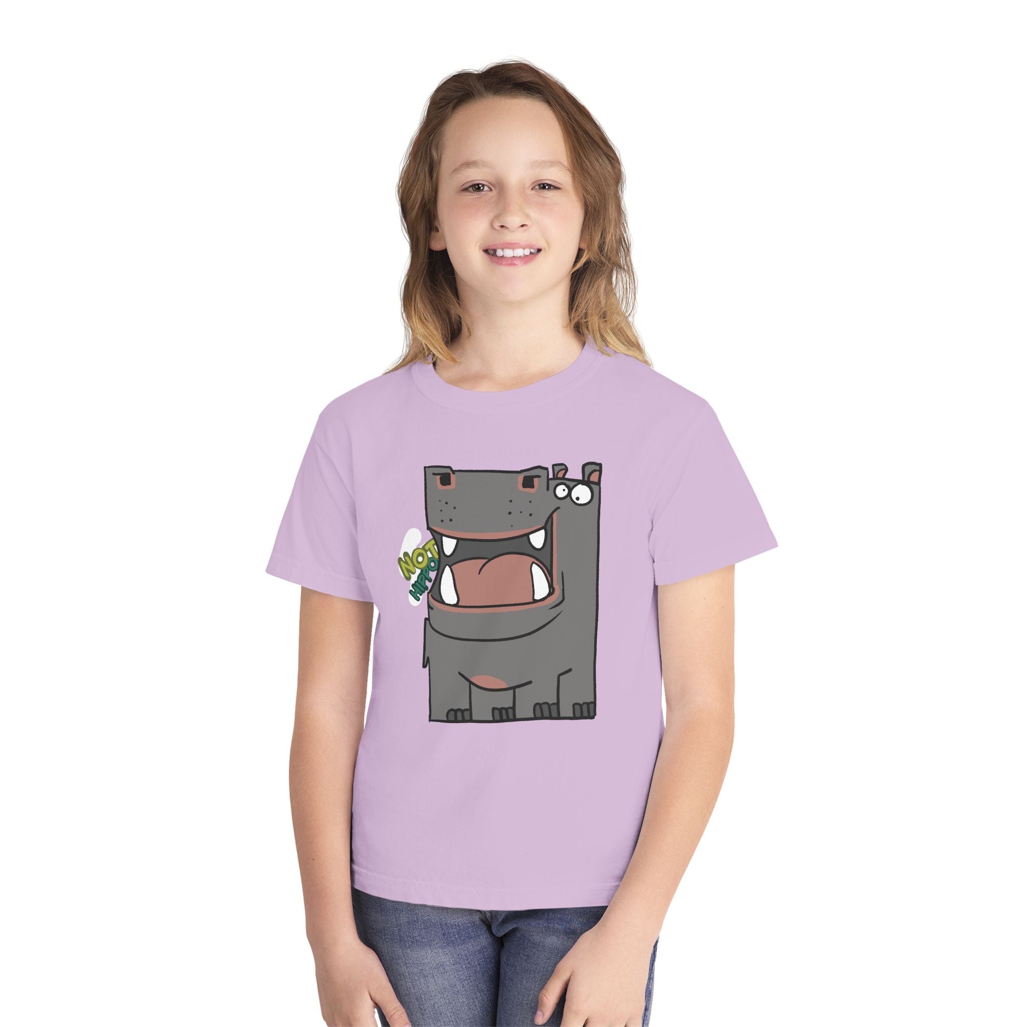 Youth Hippo Tee – Cute Cartoon "NOT Hippo" Graphic Kids Shirt