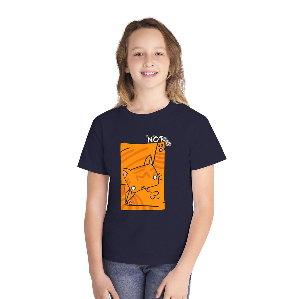 Orange Cat Youth Tee – Cute Cartoon Cat Graphic Shirt for Kids | Funny Not Cat Animal Cotton T-Shirt