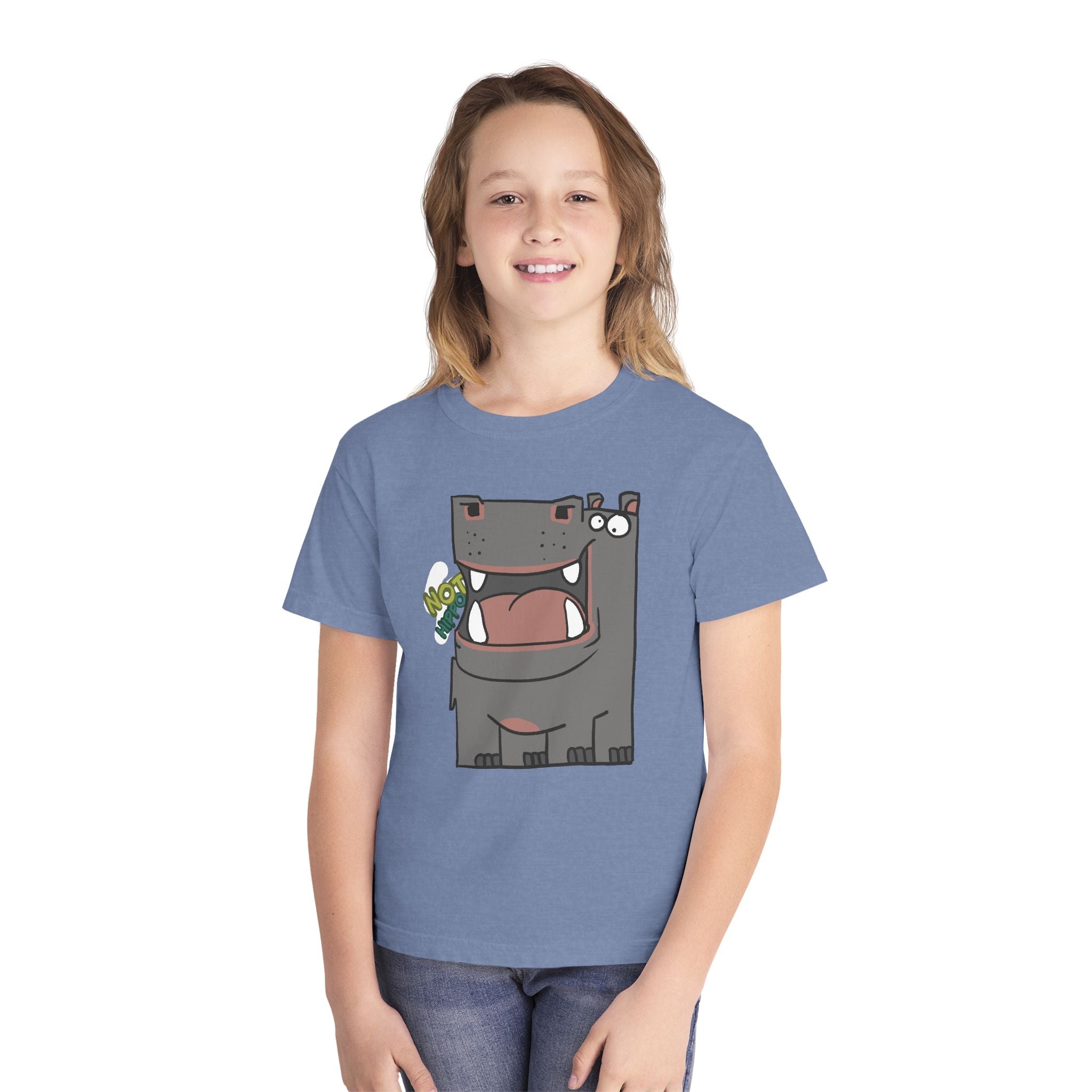 Youth Hippo Tee – Cute Cartoon "NOT Hippo" Graphic Kids Shirt