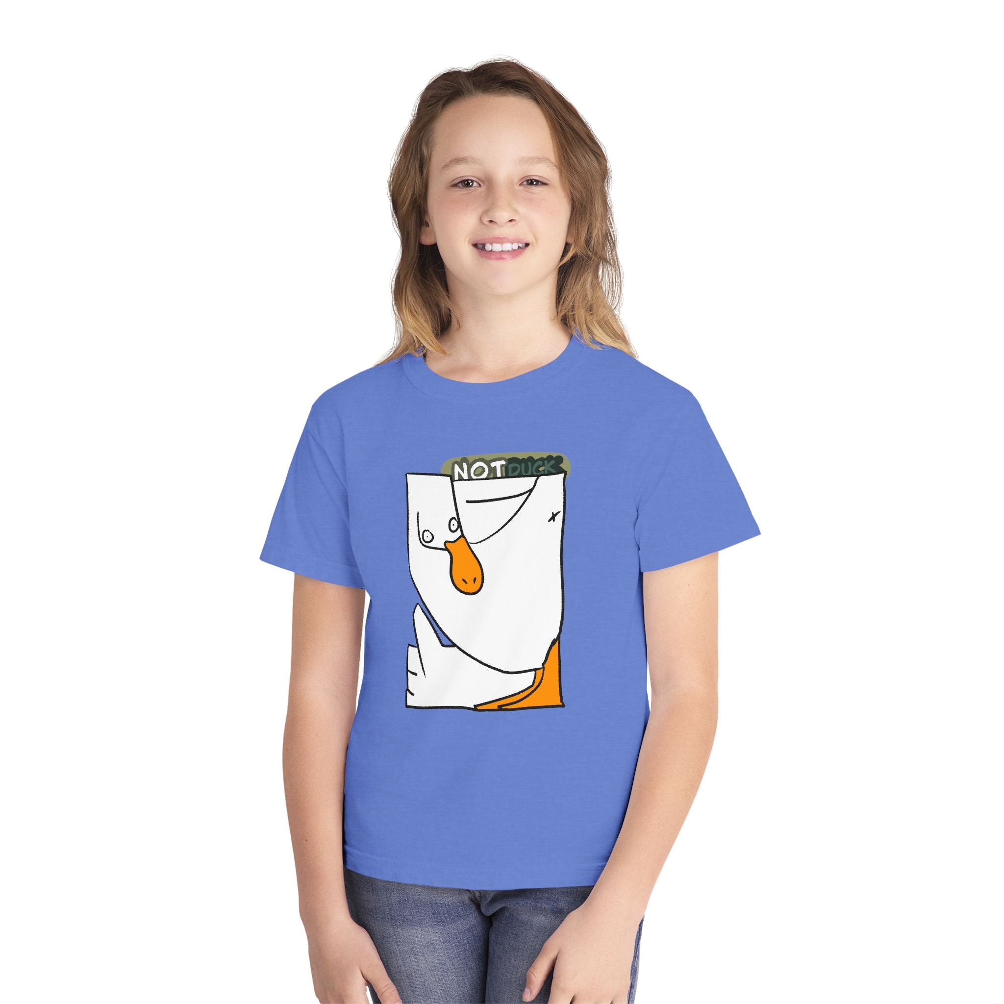 Duck Youth Tee — 'NOT DUCK' Whimsical Cartoon Goose Graphic Kids T‑Shirt