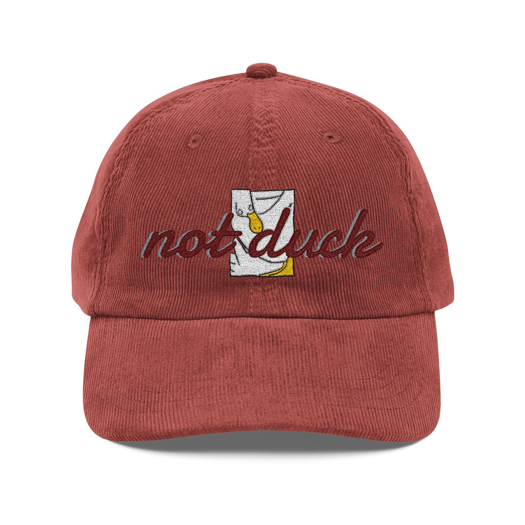 Vintage Corduroy Cap — Embroidered Daisy Patch "NOT Duck"
