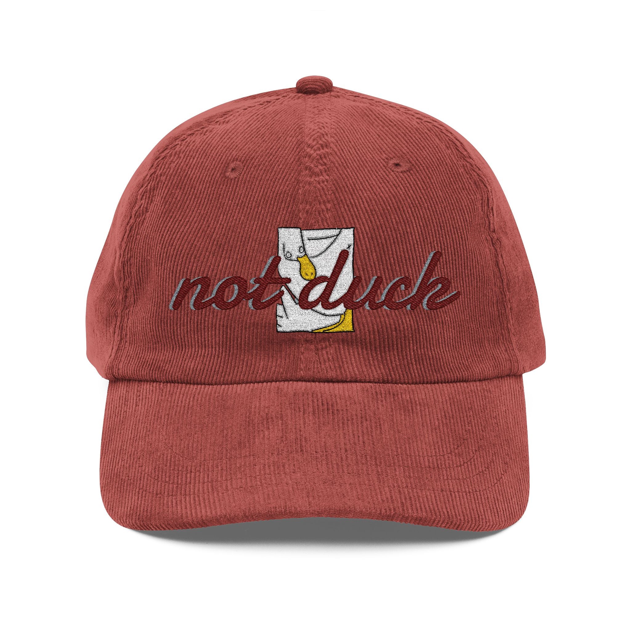 Vintage Corduroy Cap — Embroidered Daisy Patch "NOT Duck"