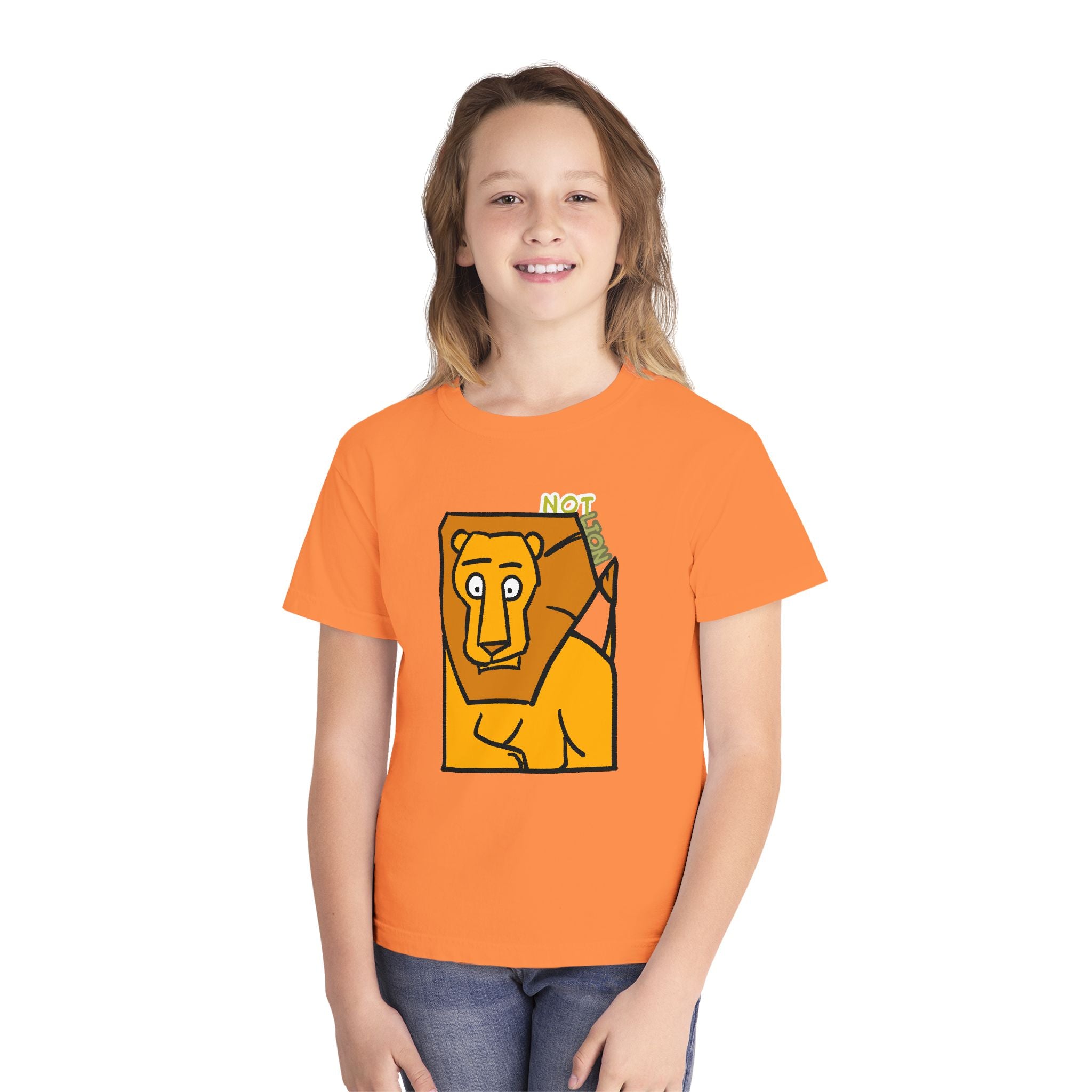 Lion Youth Tee — Playful 'NOT Lion' Graphic Kids T-Shirt