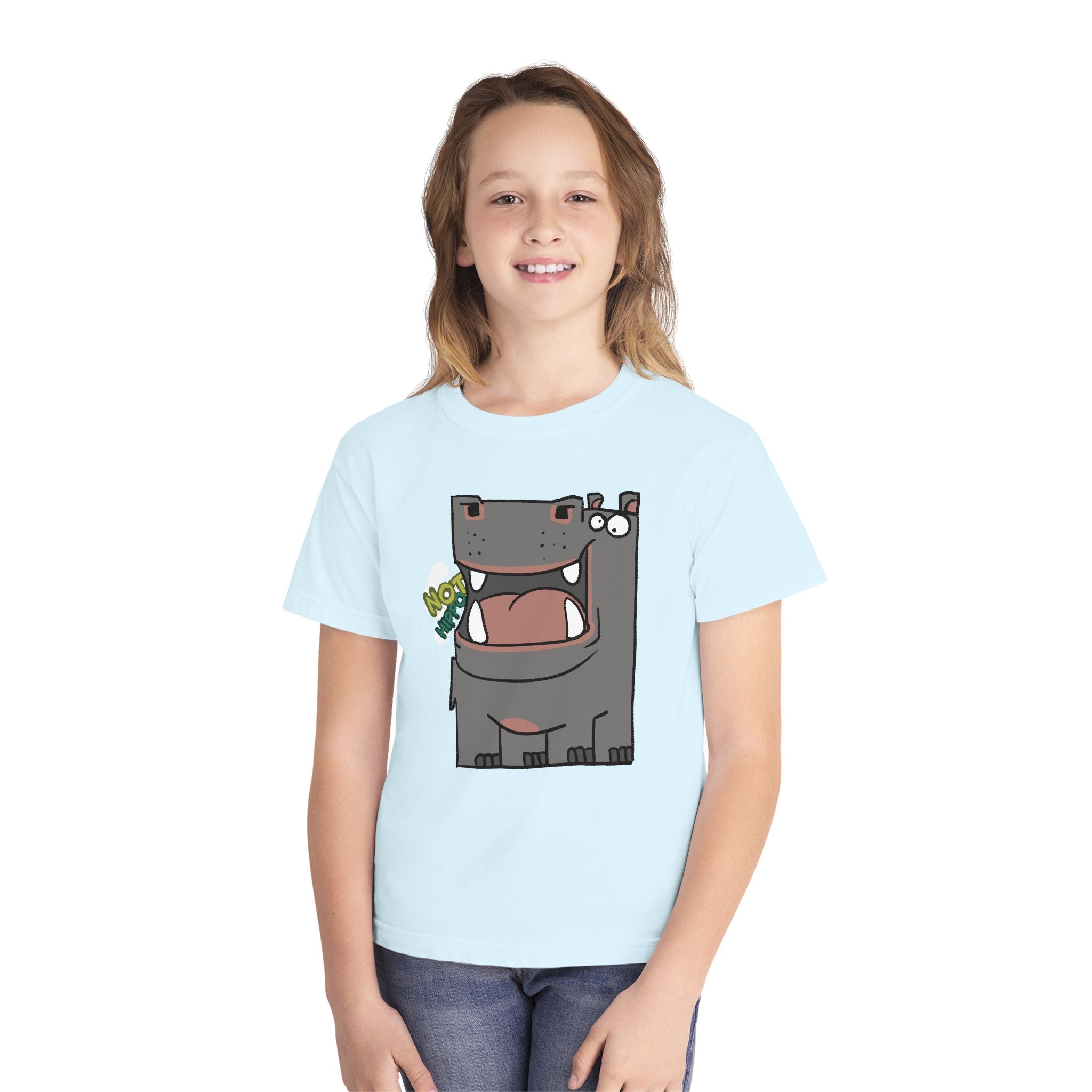 Youth Hippo Tee – Cute Cartoon "NOT Hippo" Graphic Kids Shirt