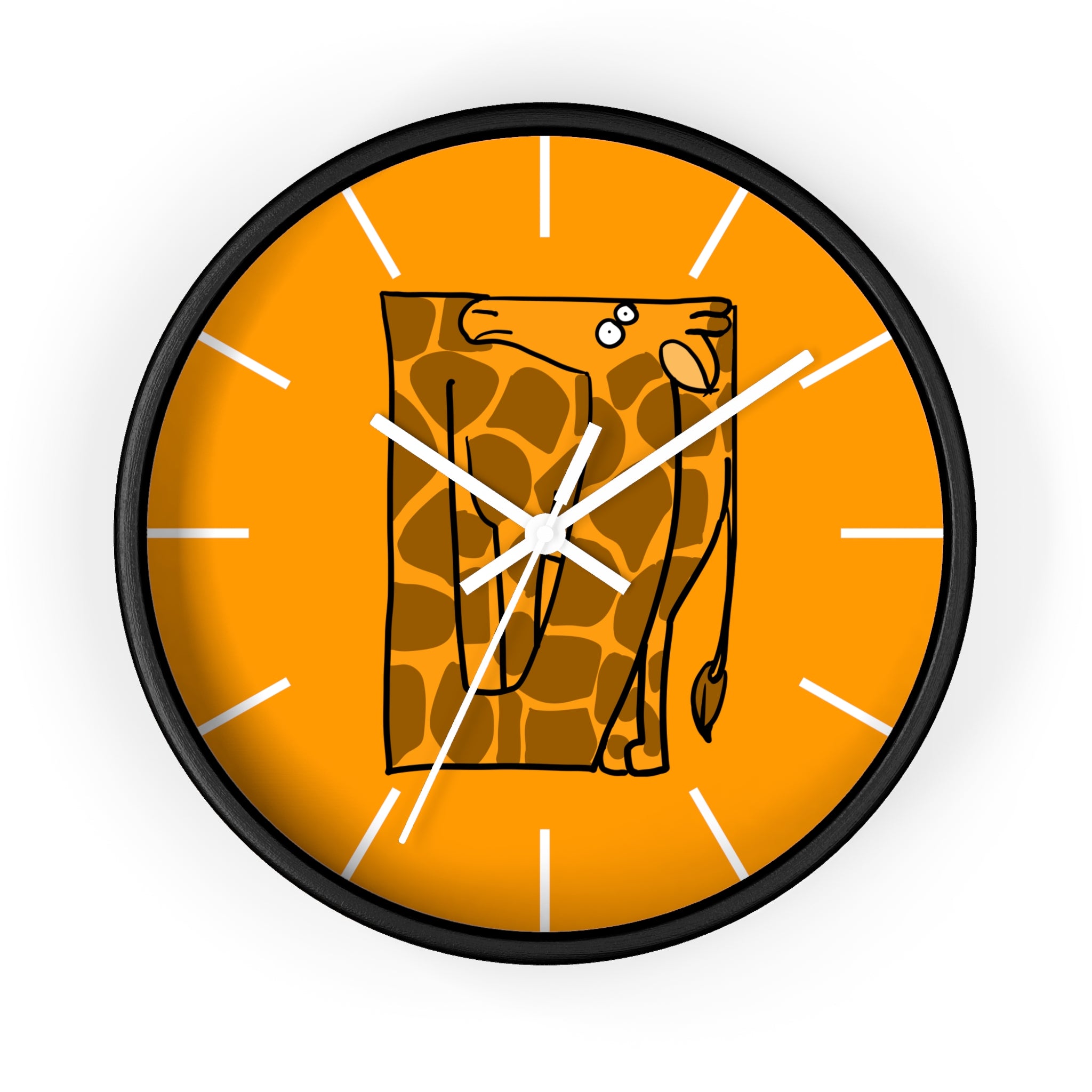 Giraffe Art Wall Clock – Whimsical Orange Safari Decor