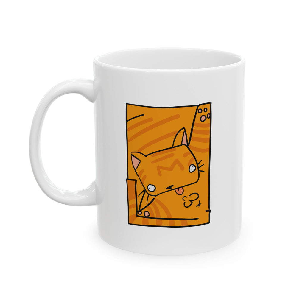 Orange Cat Ceramic Mug — Cat Illustration Coffee Cup (11oz)