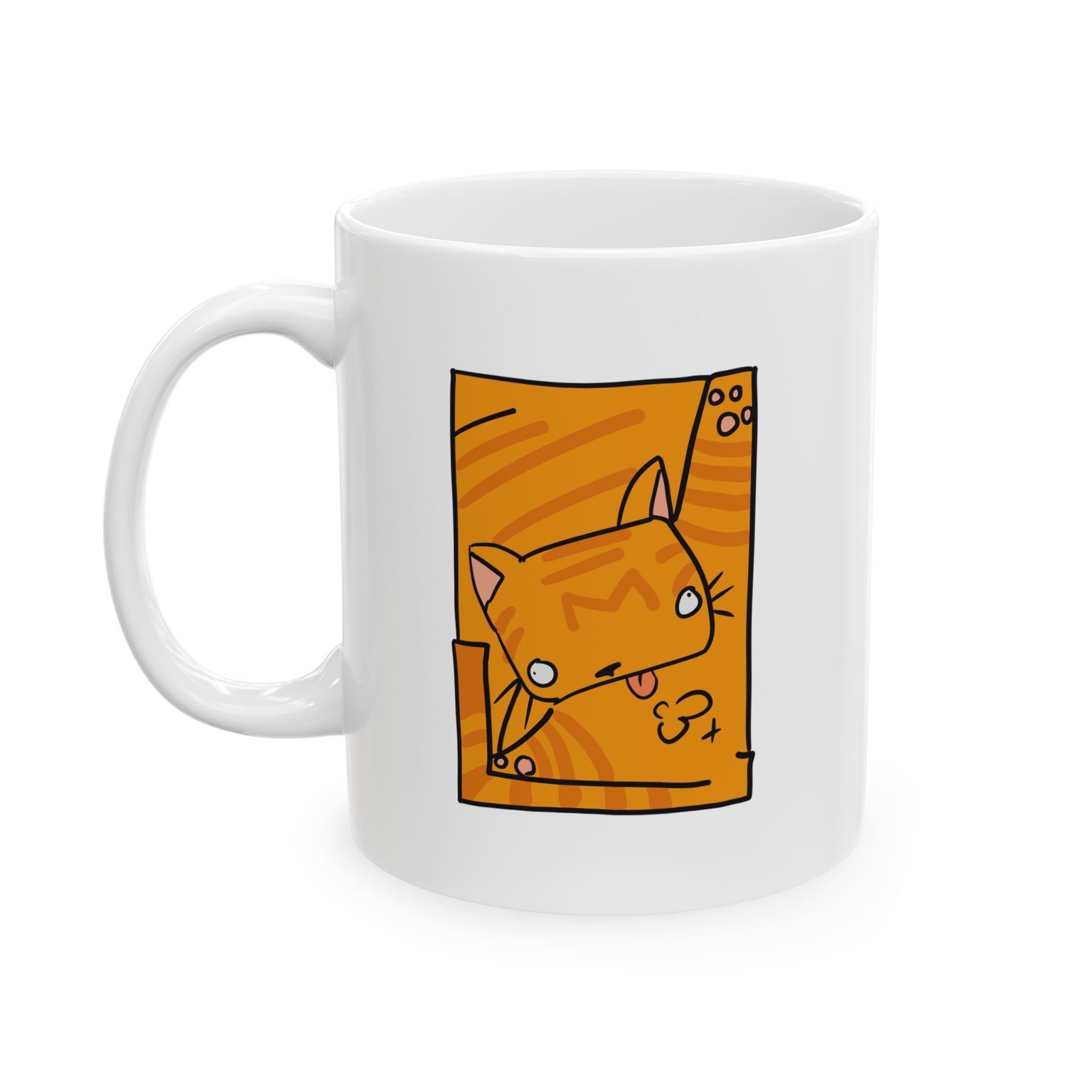 Orange Cat Ceramic Mug — Cat Illustration Coffee Cup (11oz)