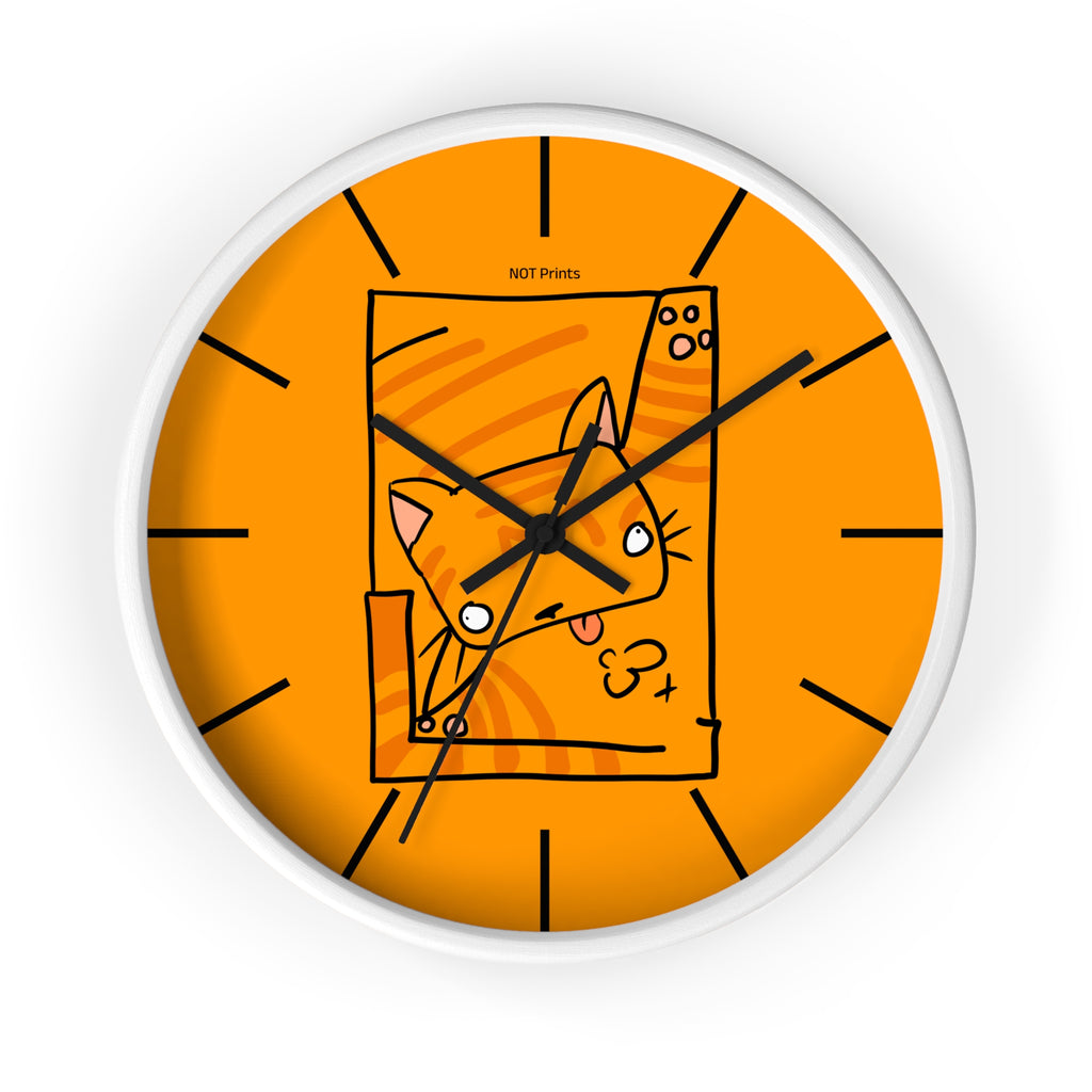 Orange Cat Illustration Wall Clock — Playful Feline Art Clock