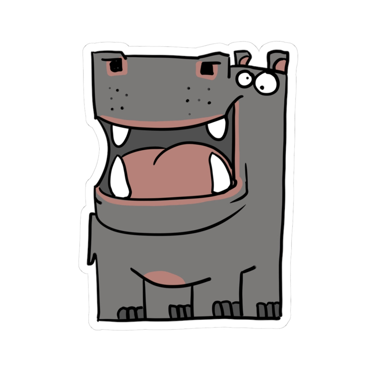 Hippo Kiss-Cut Sticker — Cute Cartoon Hippo Laptop Decal