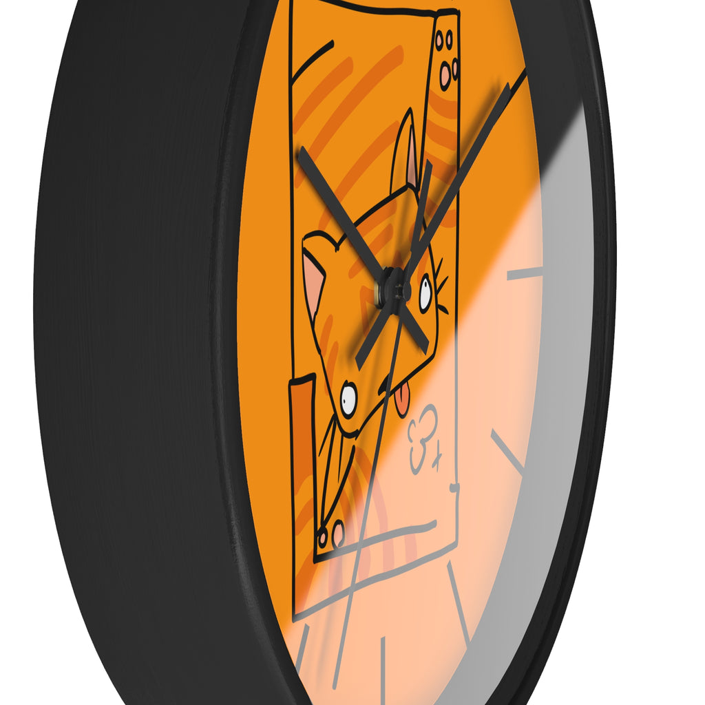 Orange Cat Illustration Wall Clock — Playful Feline Art Clock