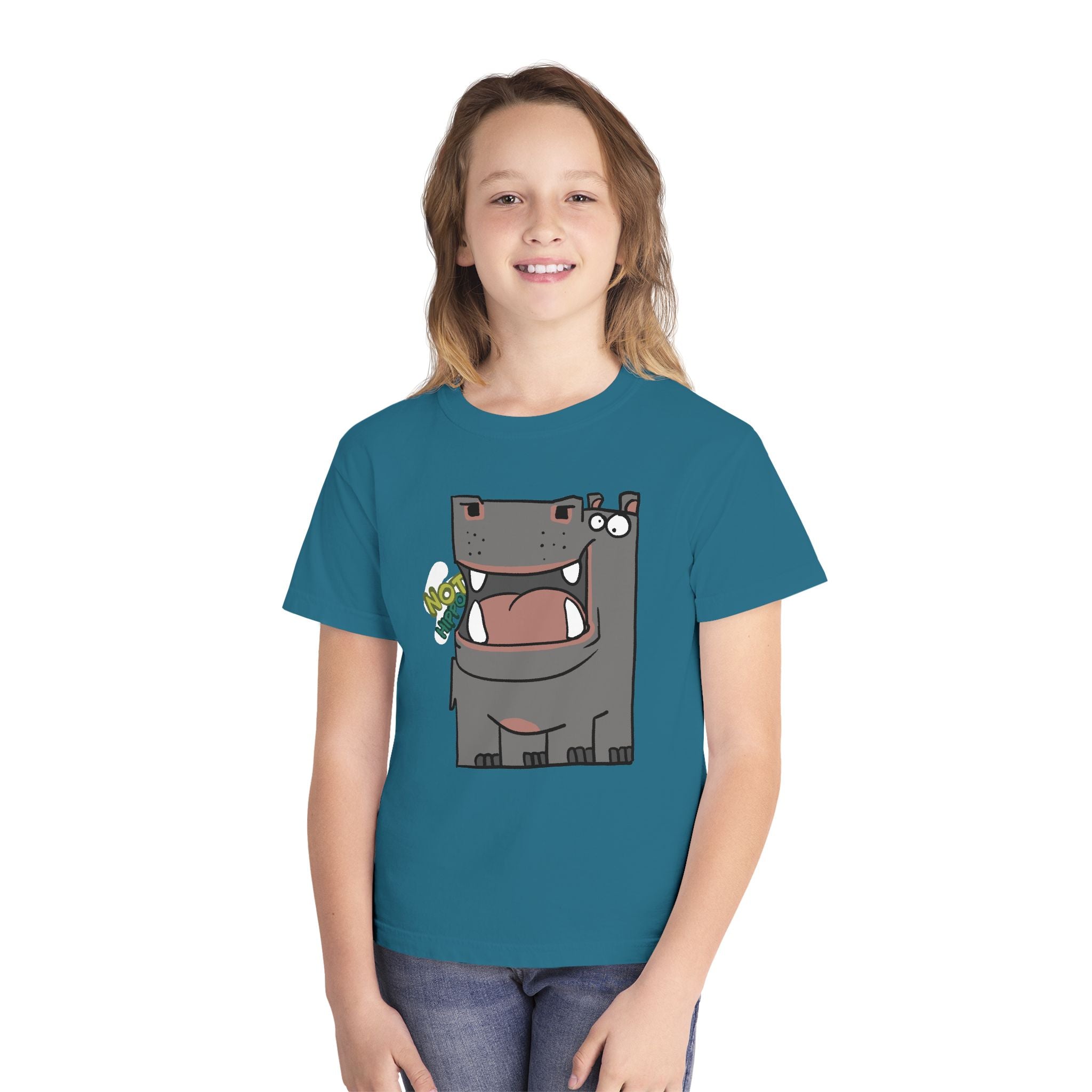 Youth Hippo Tee – Cute Cartoon "NOT Hippo" Graphic Kids Shirt