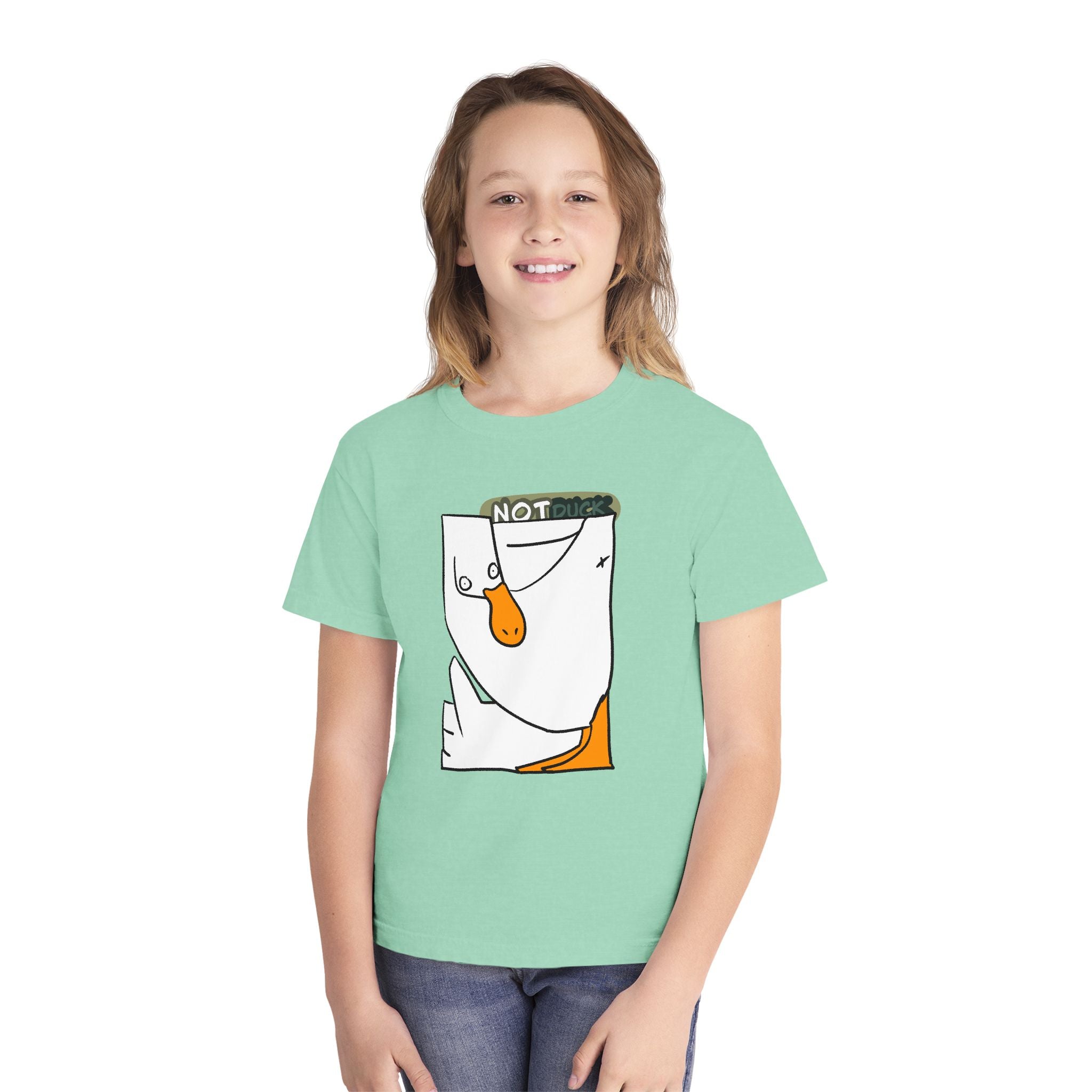 Duck Youth Tee — 'NOT DUCK' Whimsical Cartoon Goose Graphic Kids T‑Shirt