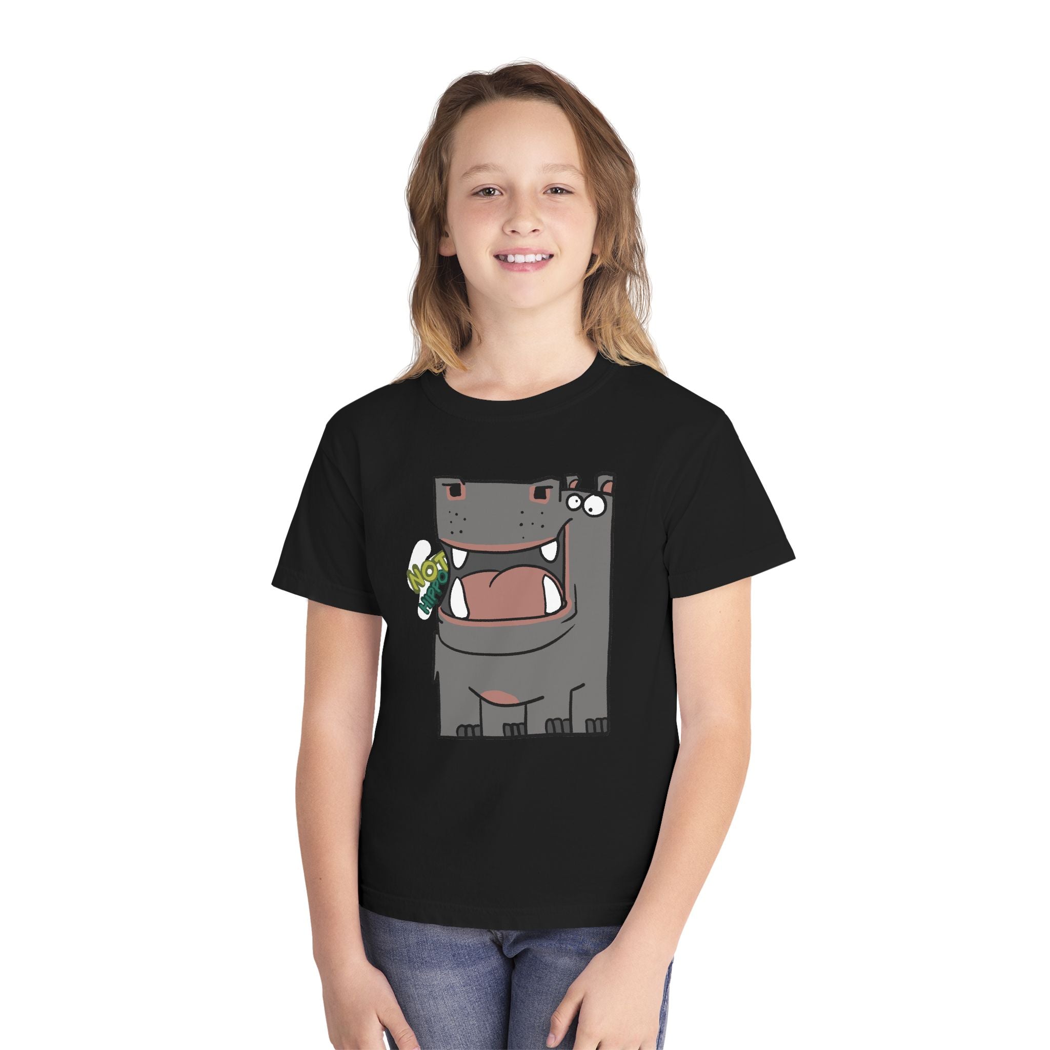 Youth Hippo Tee – Cute Cartoon "NOT Hippo" Graphic Kids Shirt