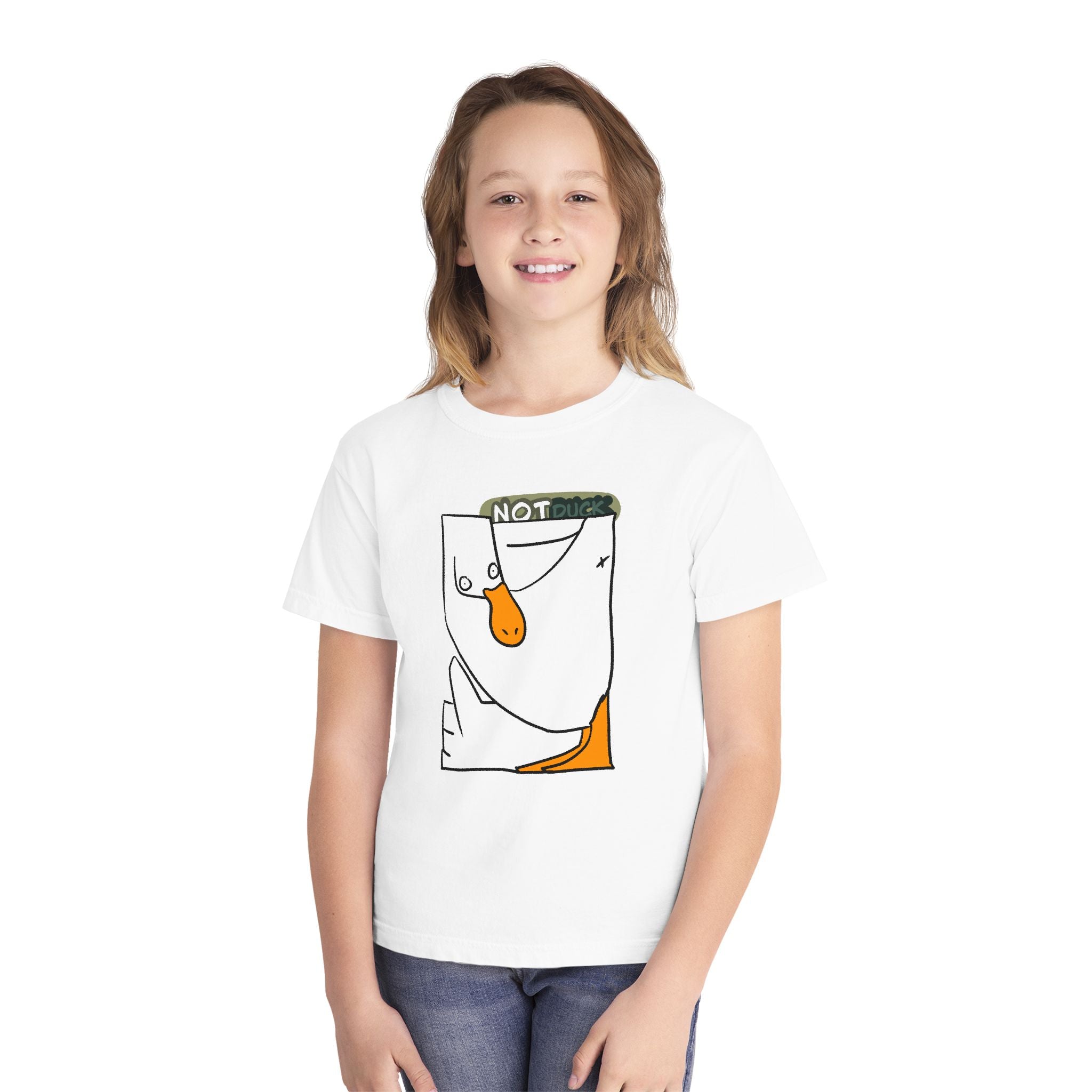 Duck Youth Tee — 'NOT DUCK' Whimsical Cartoon Goose Graphic Kids T‑Shirt