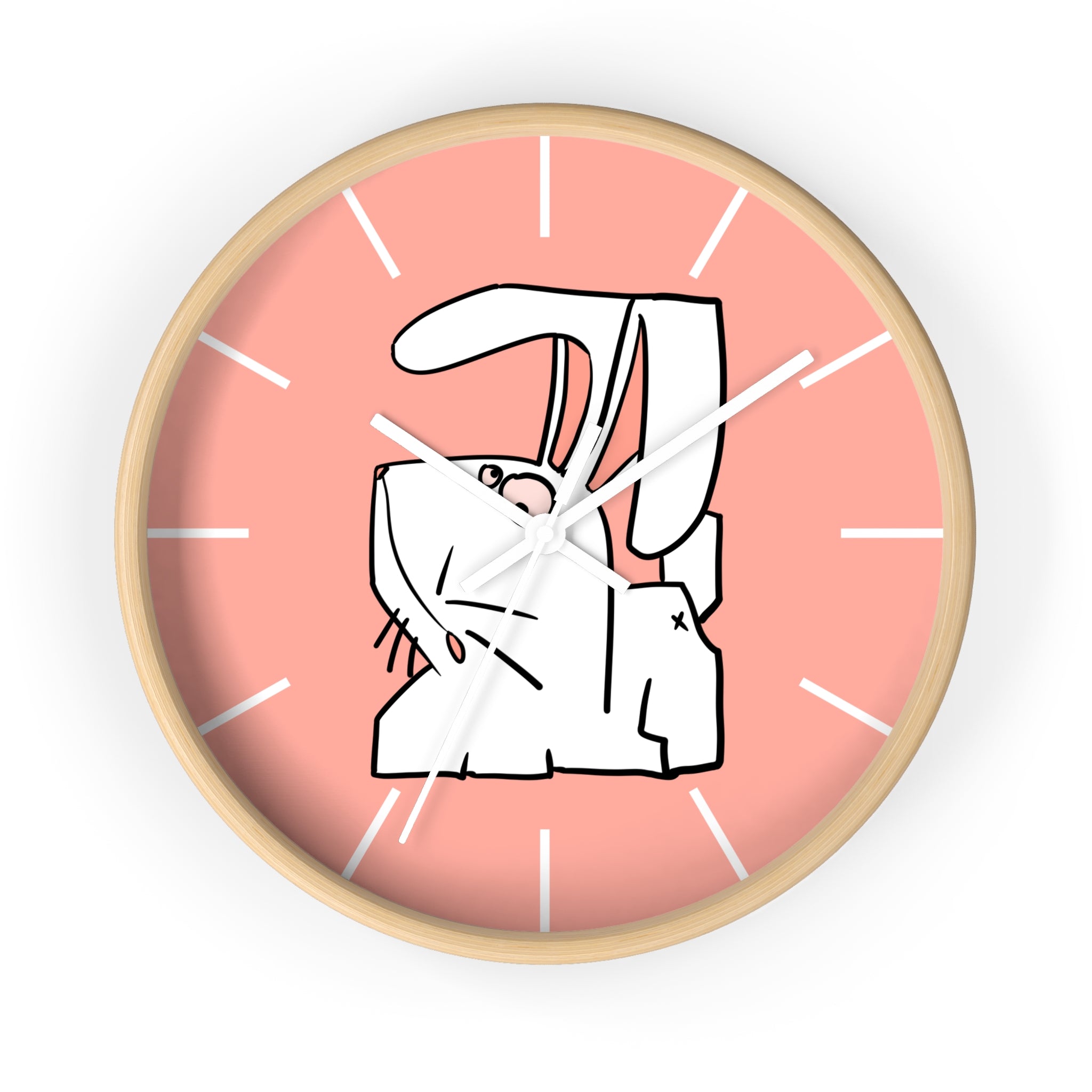 Cute Pink Bunny Wall Clock — Playful Ceramic Rabbit Design