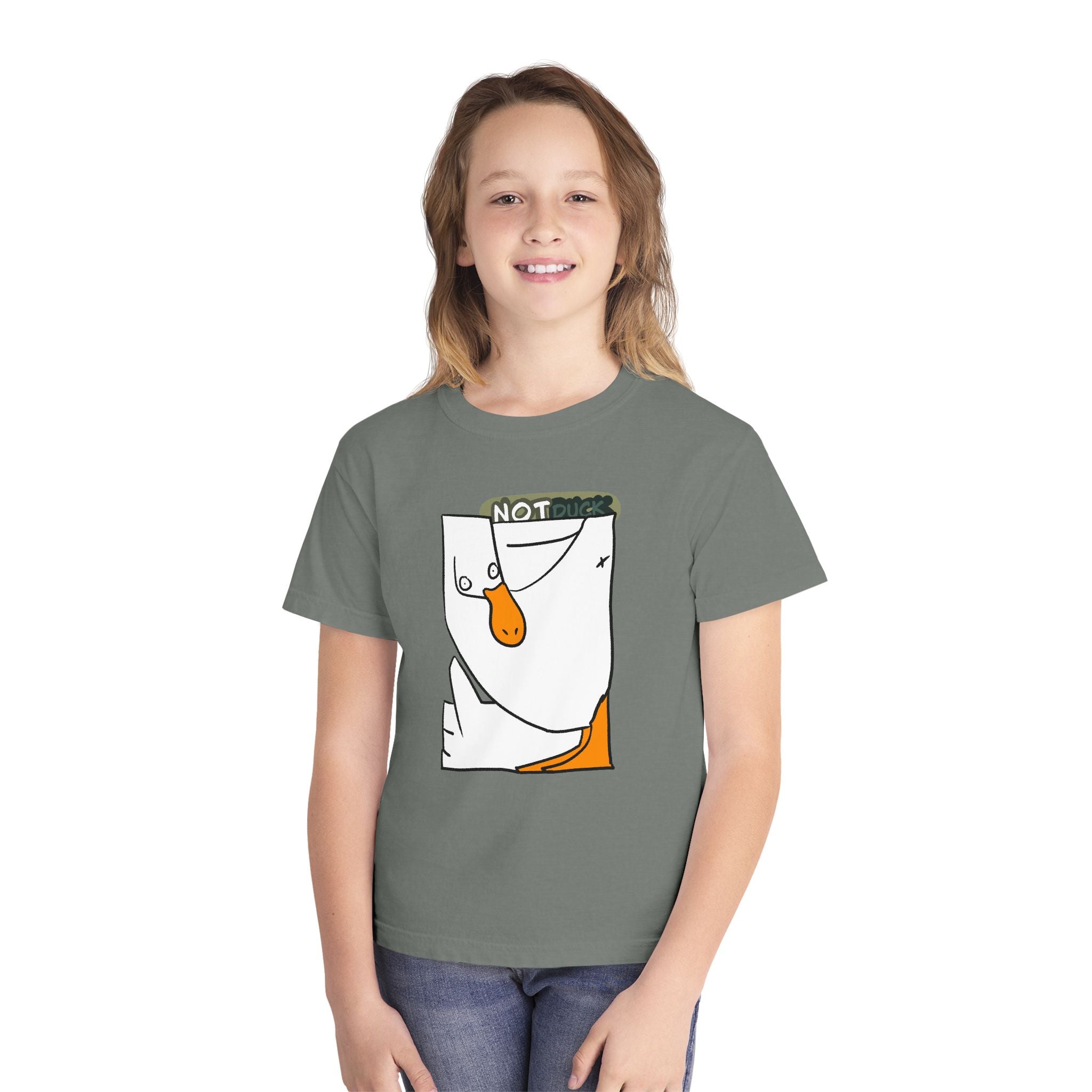 Duck Youth Tee — 'NOT DUCK' Whimsical Cartoon Goose Graphic Kids T‑Shirt
