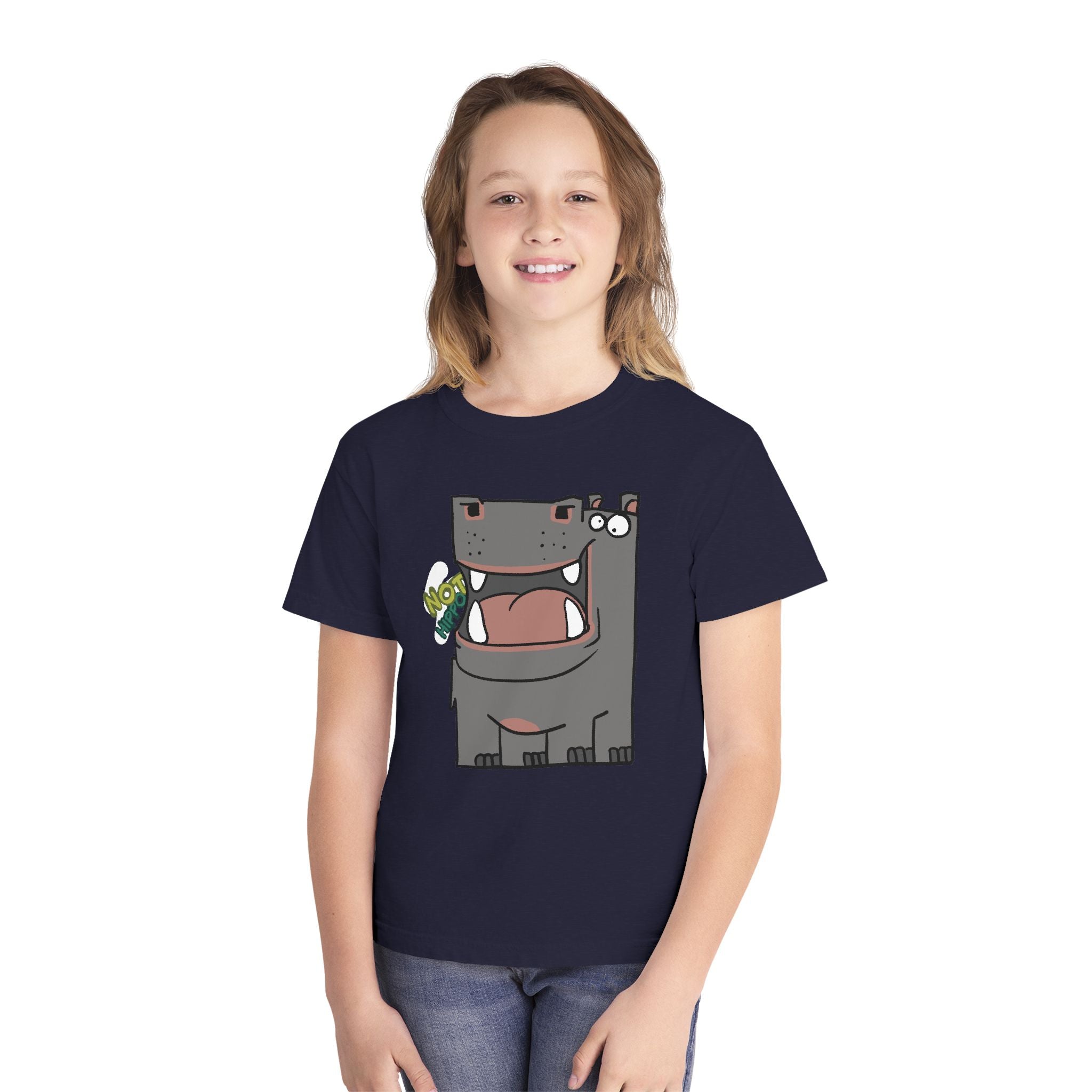 Youth Hippo Tee – Cute Cartoon "NOT Hippo" Graphic Kids Shirt