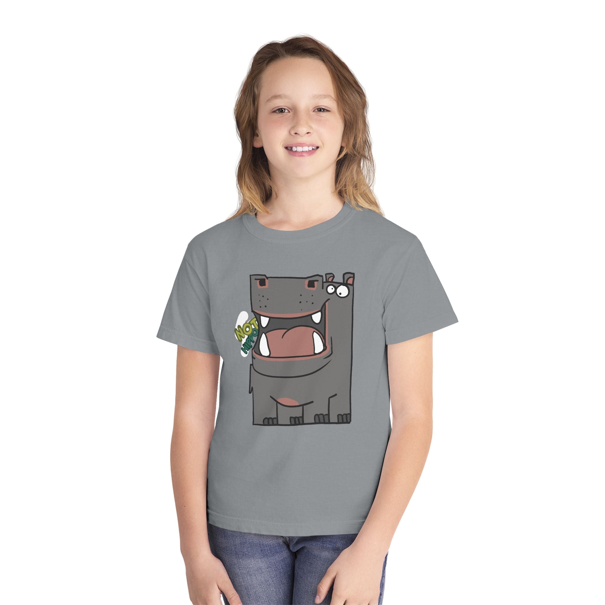 Youth Hippo Tee – Cute Cartoon "NOT Hippo" Graphic Kids Shirt