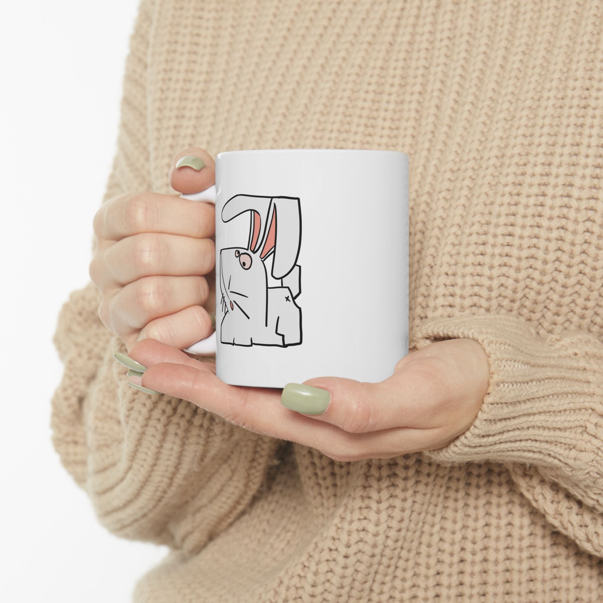 Minimalist Line Art Rabbit Coffee Mug — Cute Rabbit Illustration Ceramic Cup (11oz)