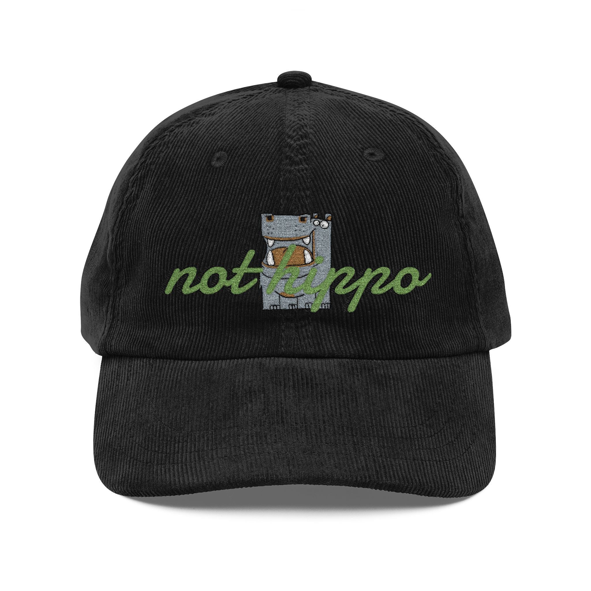 Vintage Corduroy Cap — Embroidered "Not Hippo" Floral Patch