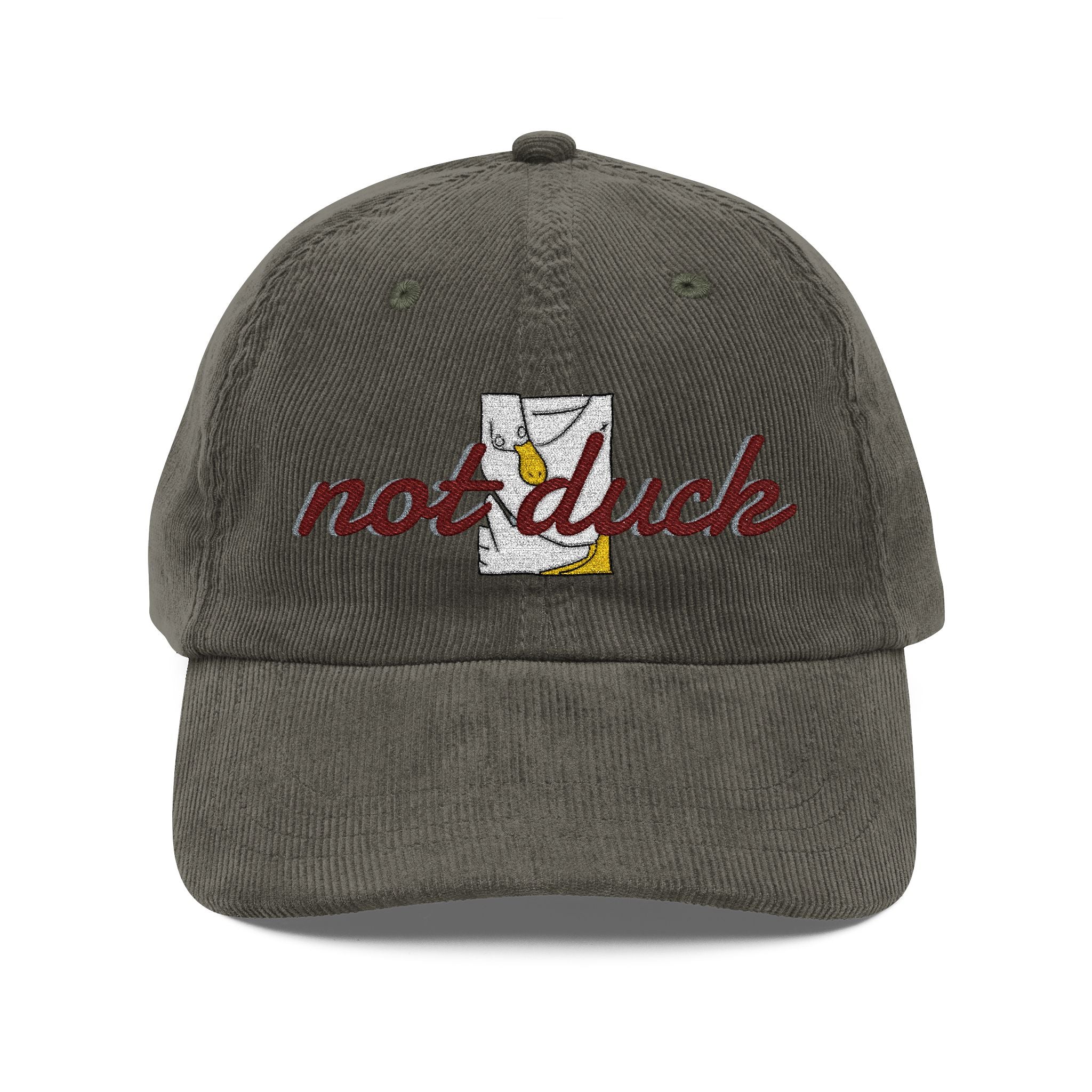 Vintage Corduroy Cap — Embroidered Daisy Patch "NOT Duck"