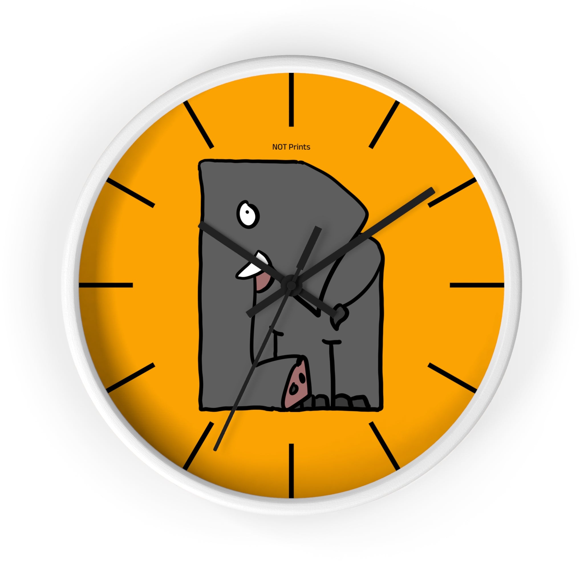 Elephant Cartoon Wall Clock — Cute Orange Nursery Clock with Playful Elephant Design